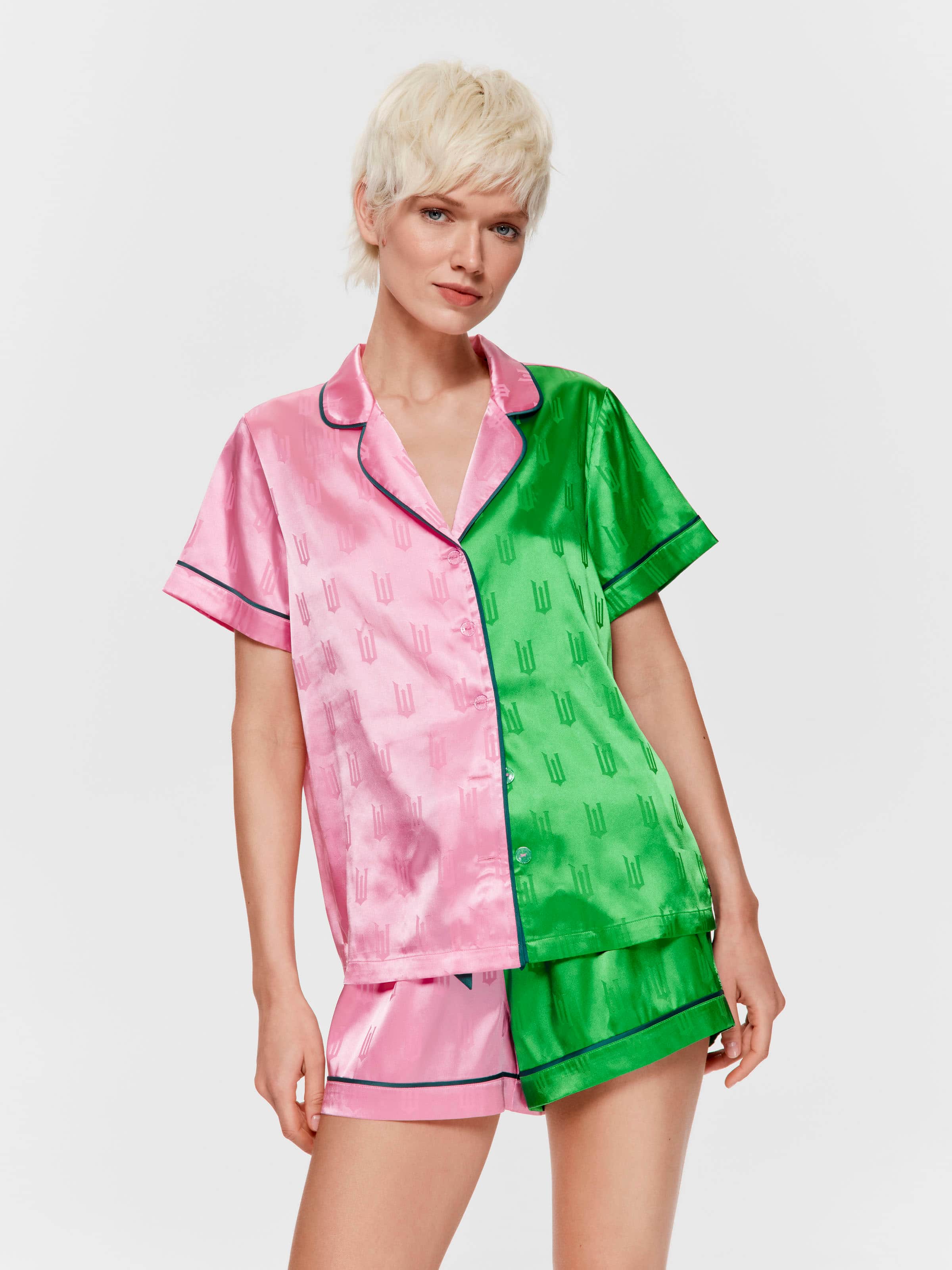 Wicked Twin Colour Satin Shortie Pj Set