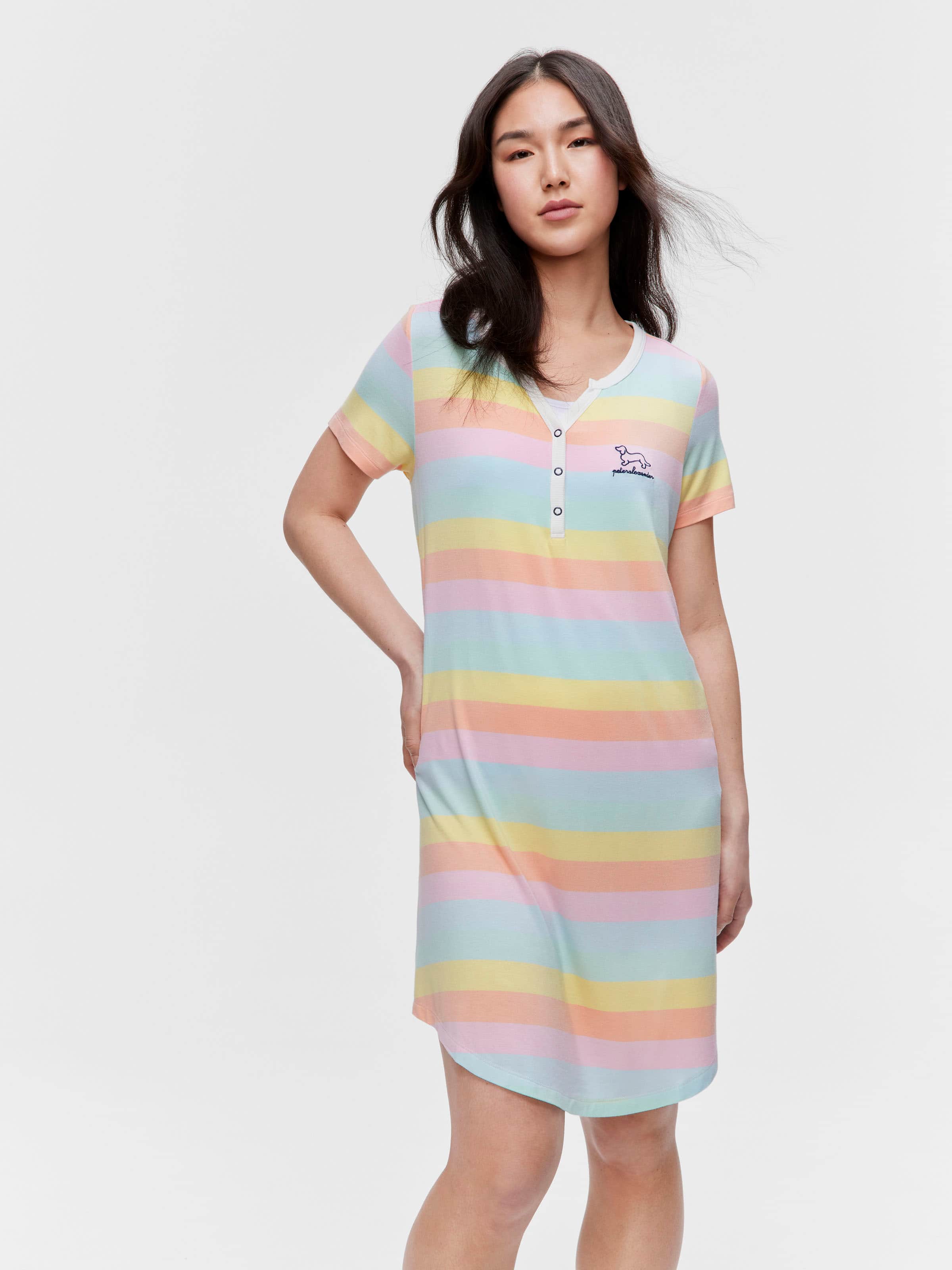 Pastel Stripe Short Sleeve Henley Nightie