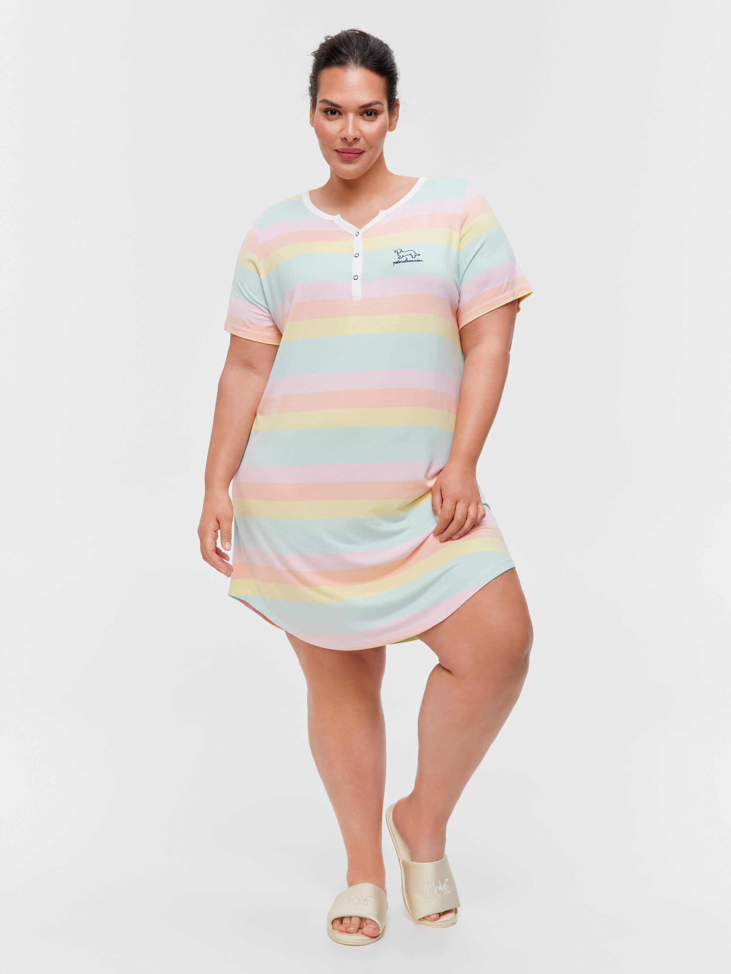 P.A. Plus Pastel Stripe Short Sleeve Henley Nightdress