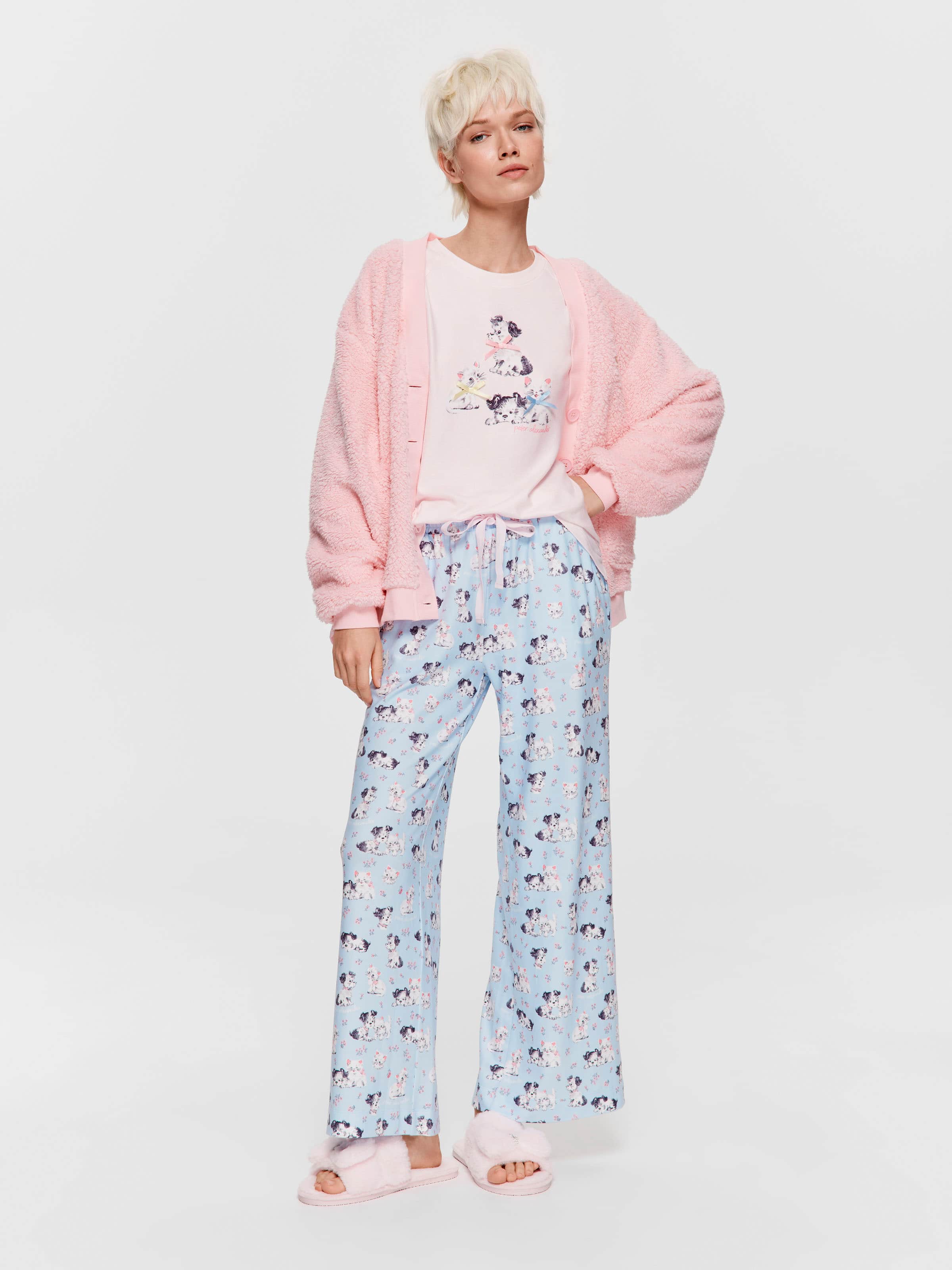 Vintage Animals Plush Wide Leg Pj Bottom