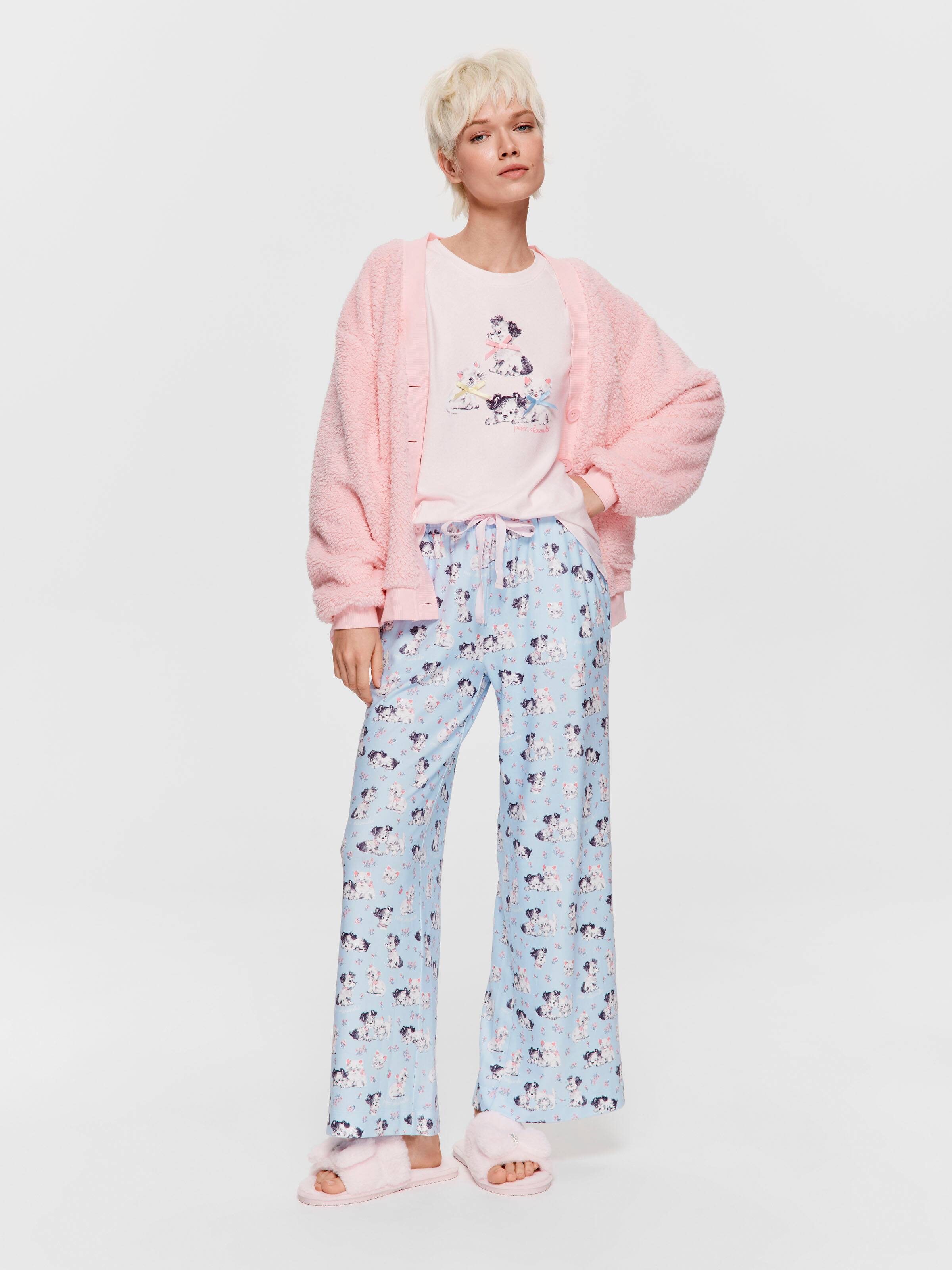Vintage Animals Plush Wide Leg Pj Bottom