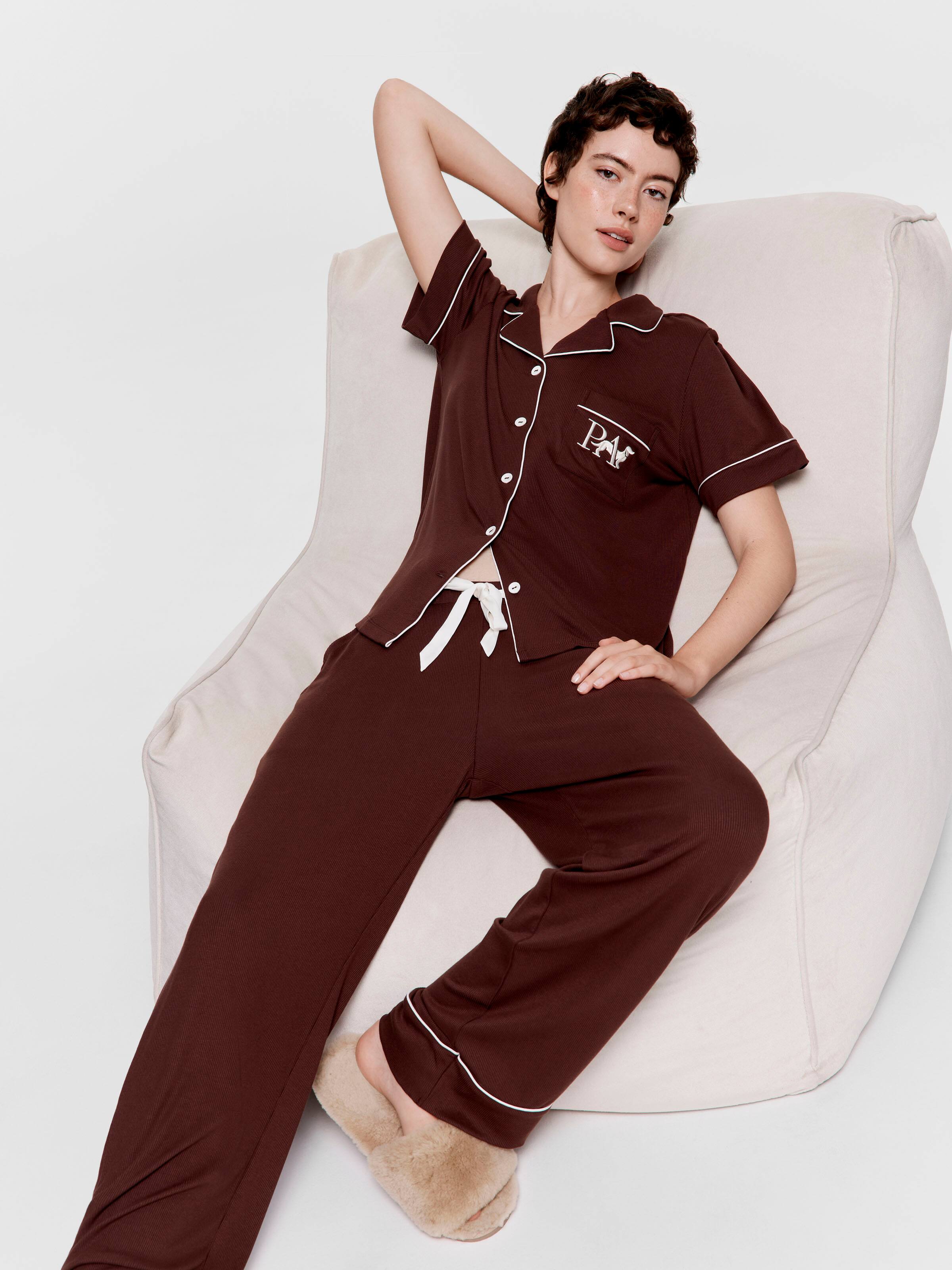Choc Bamboo Rib Pj Set