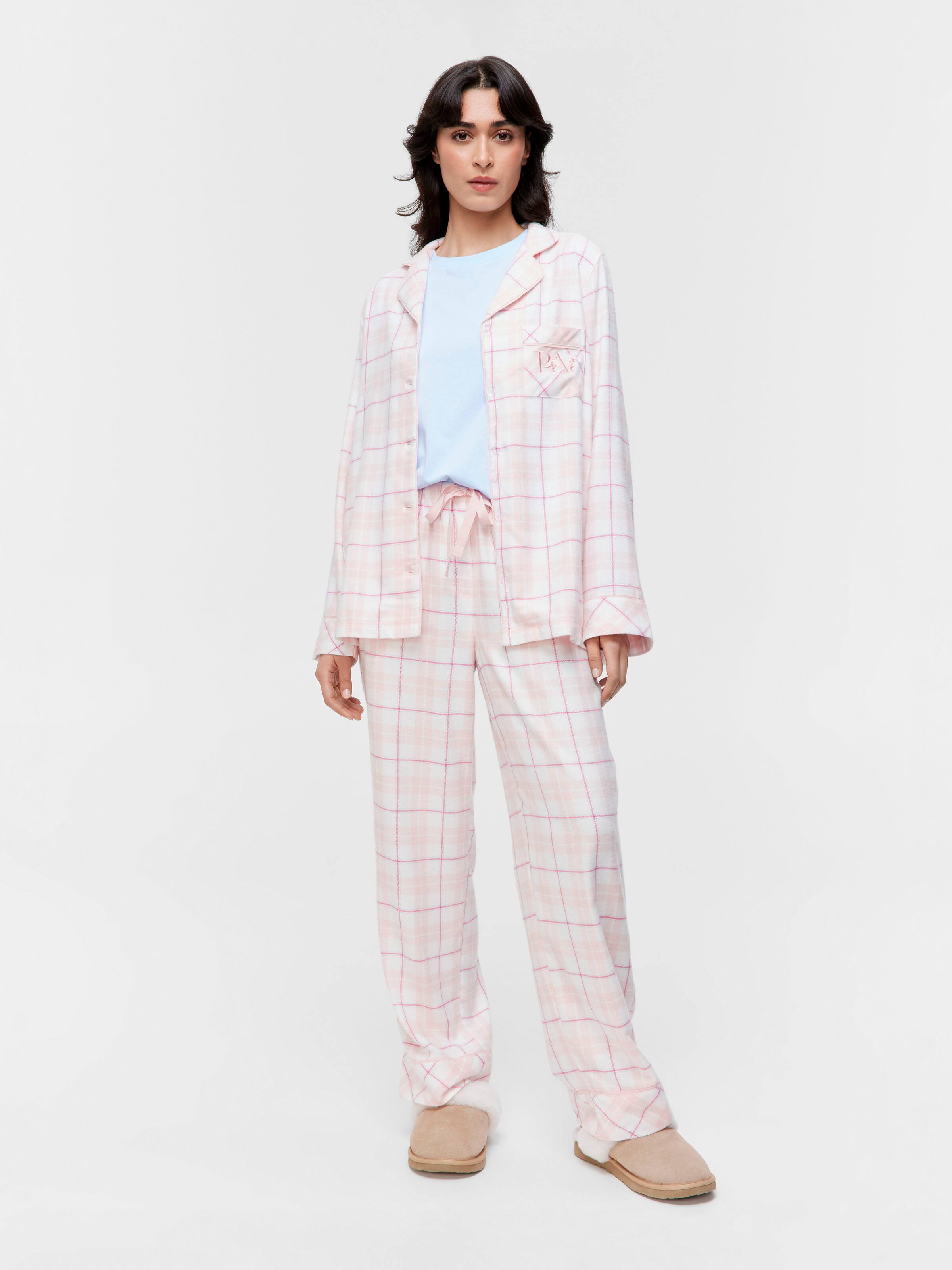 Peach Check Bamboo Flannelette Pj Set