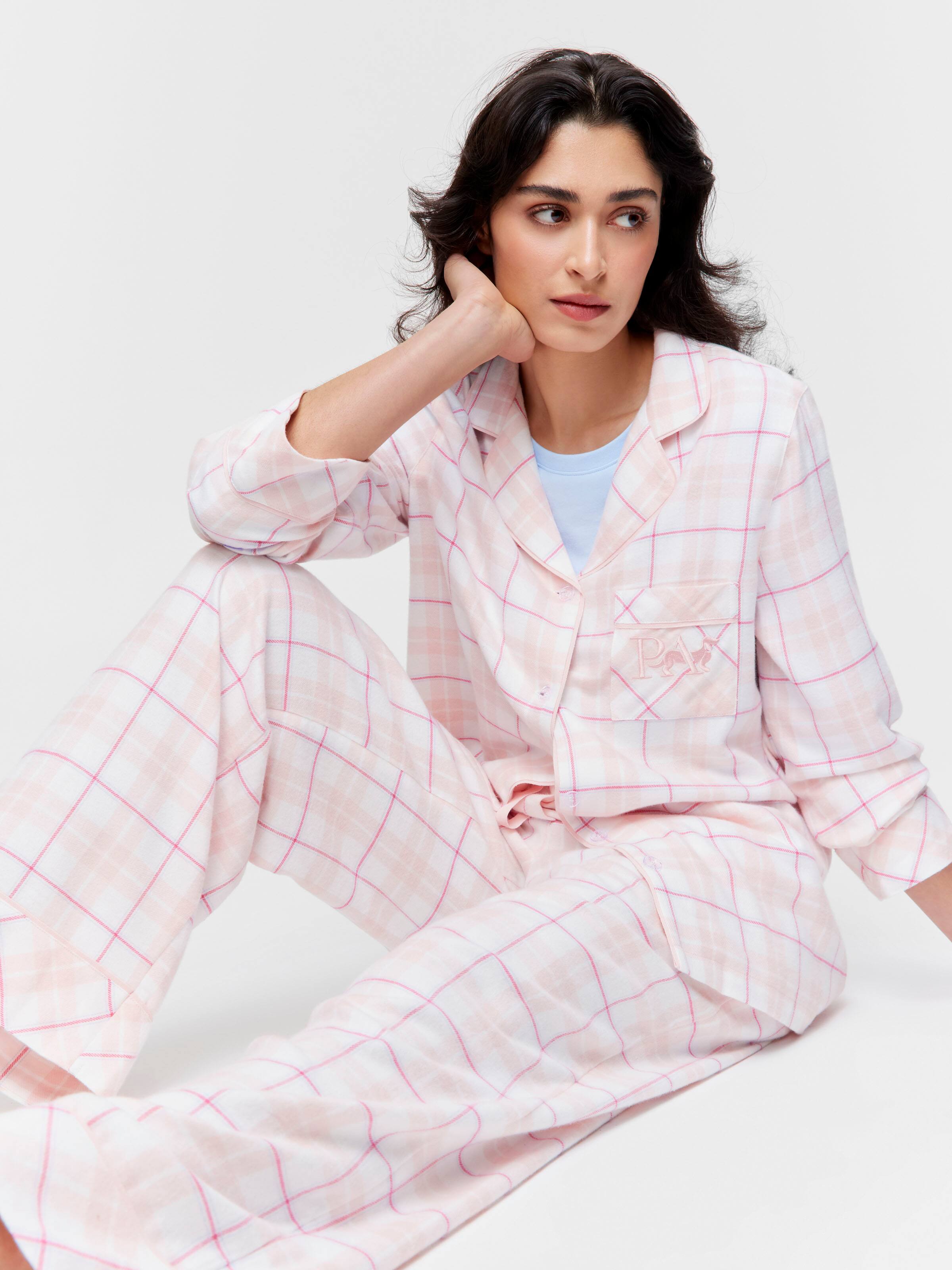 Peach Check Bamboo Flannelette Pj Set