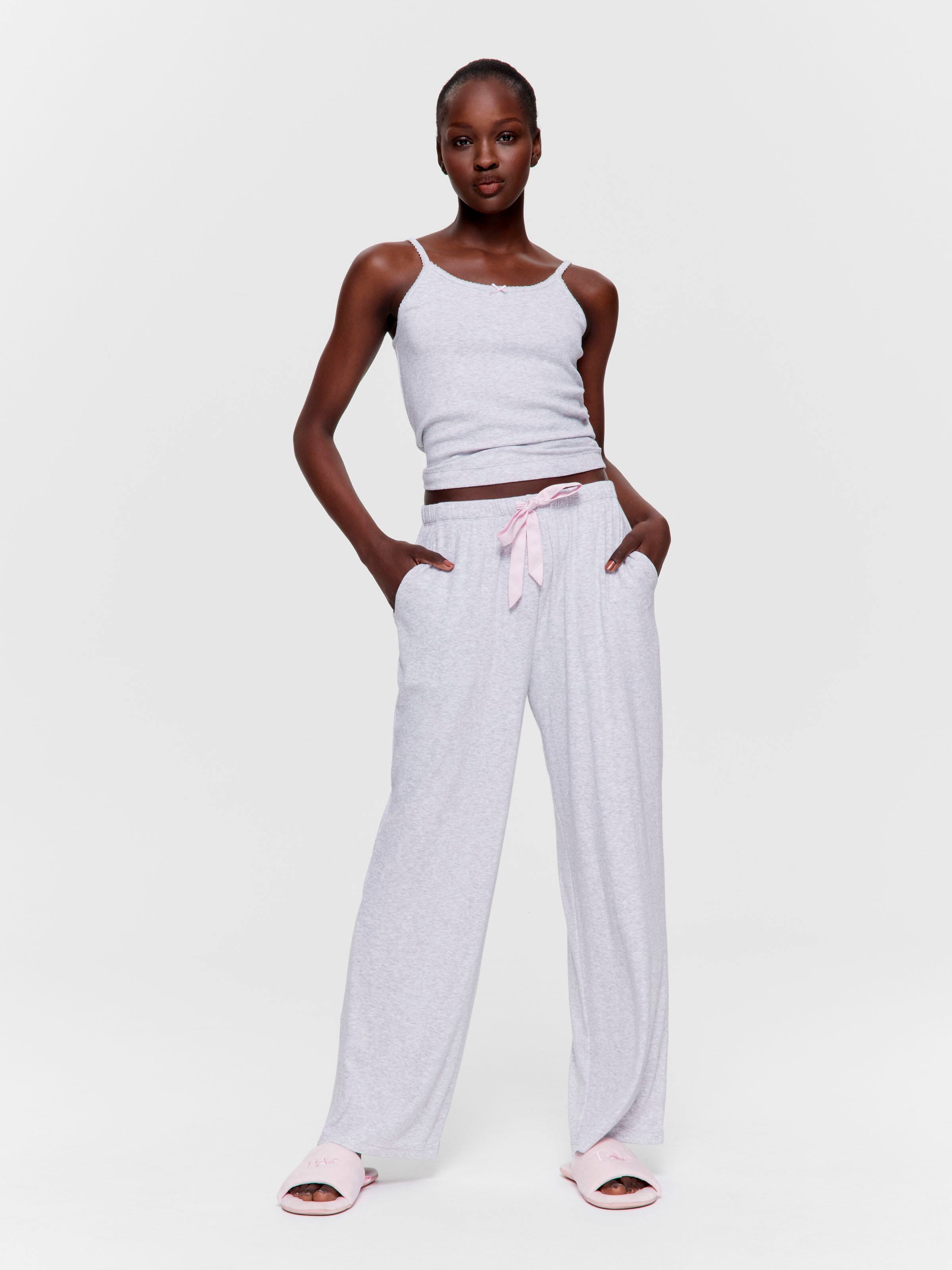 Grey Pointelle Wide Leg Pj Bottom