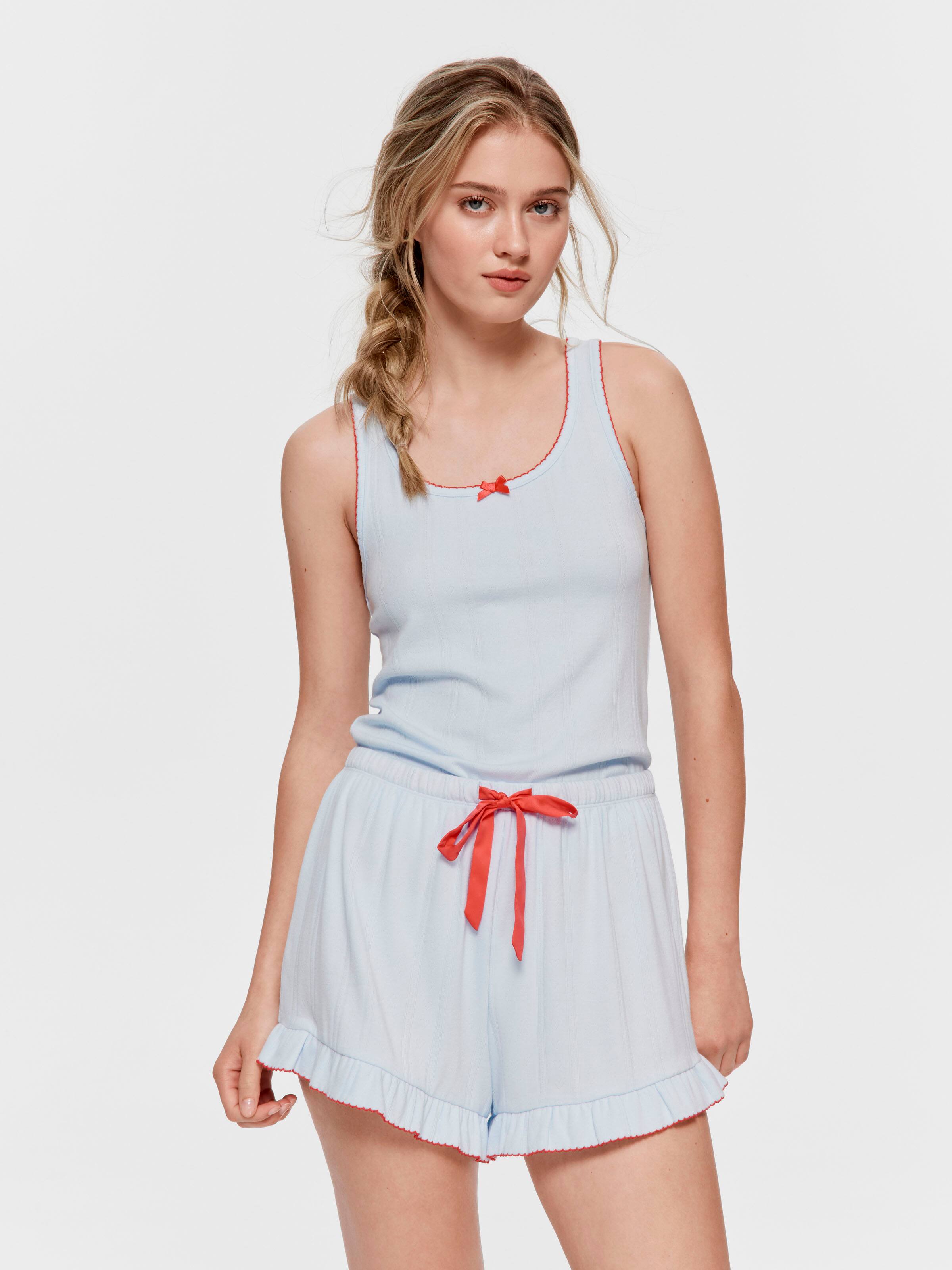 Contrast Trim Pointelle Flutter Short