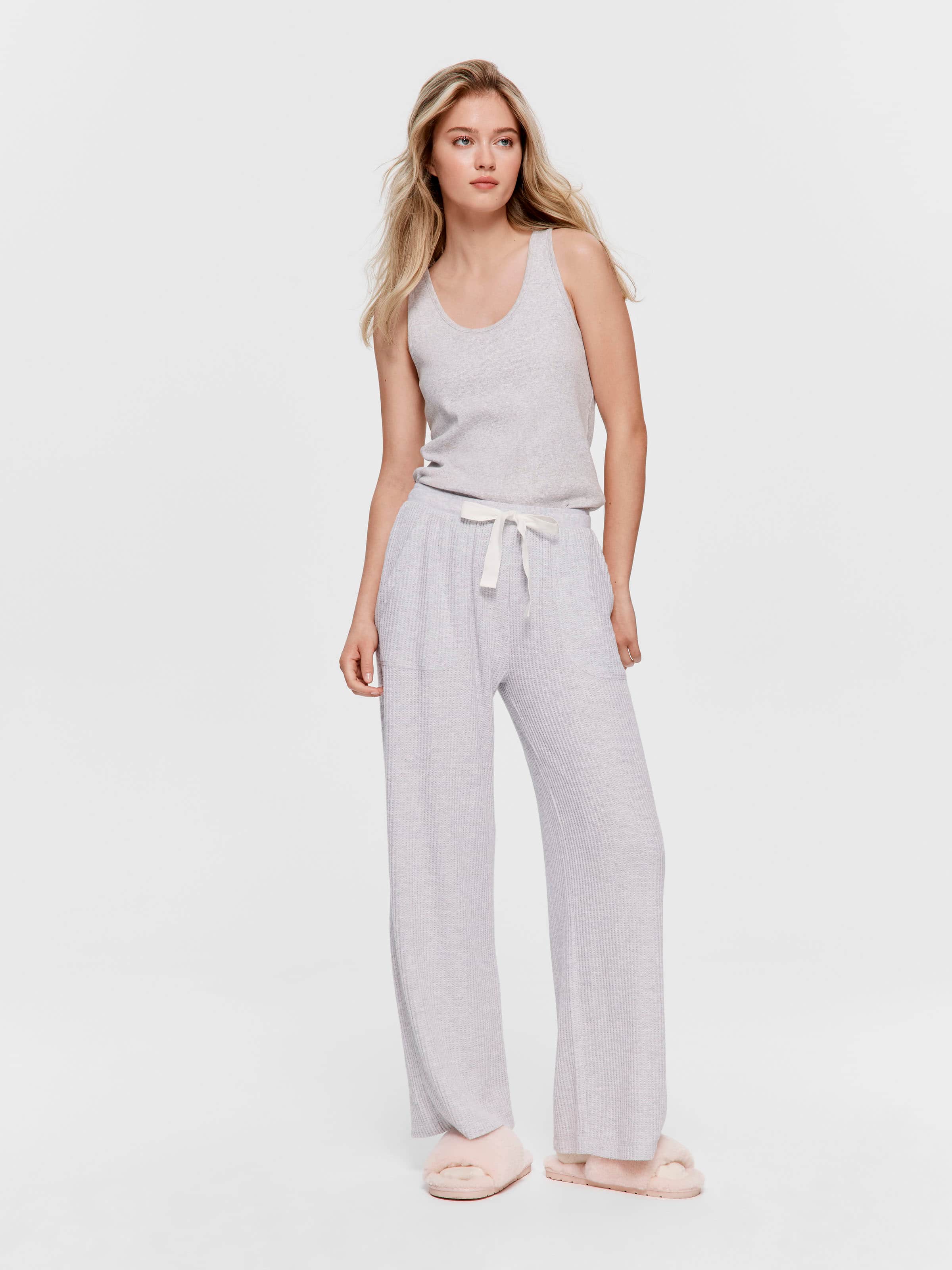 Grey Brushed Waffle Wide Leg Pj Bottom