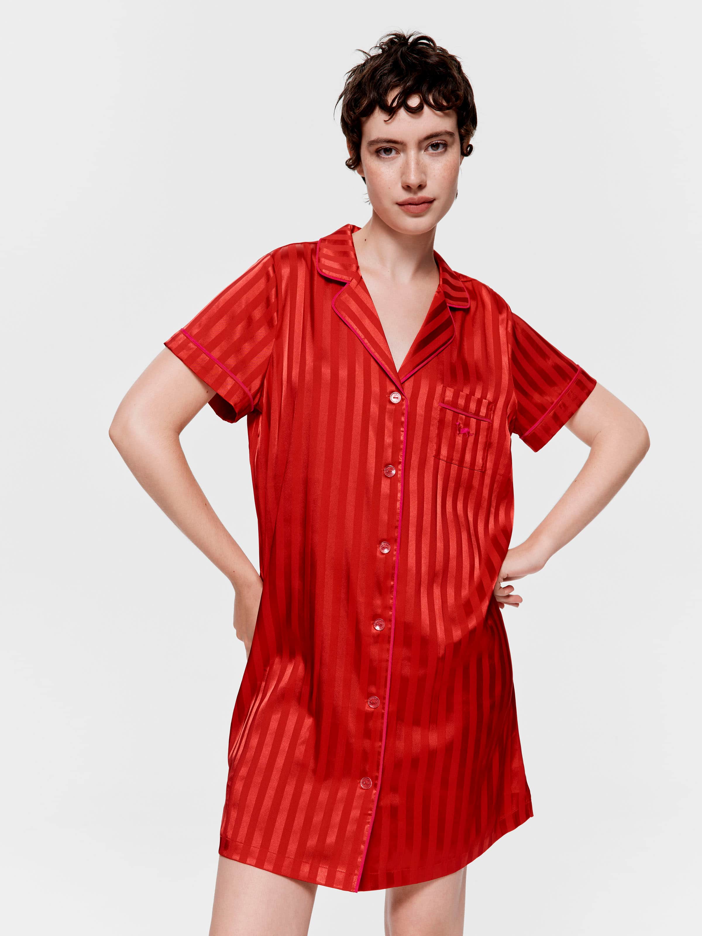 Red Satin Stripe Nightshirt