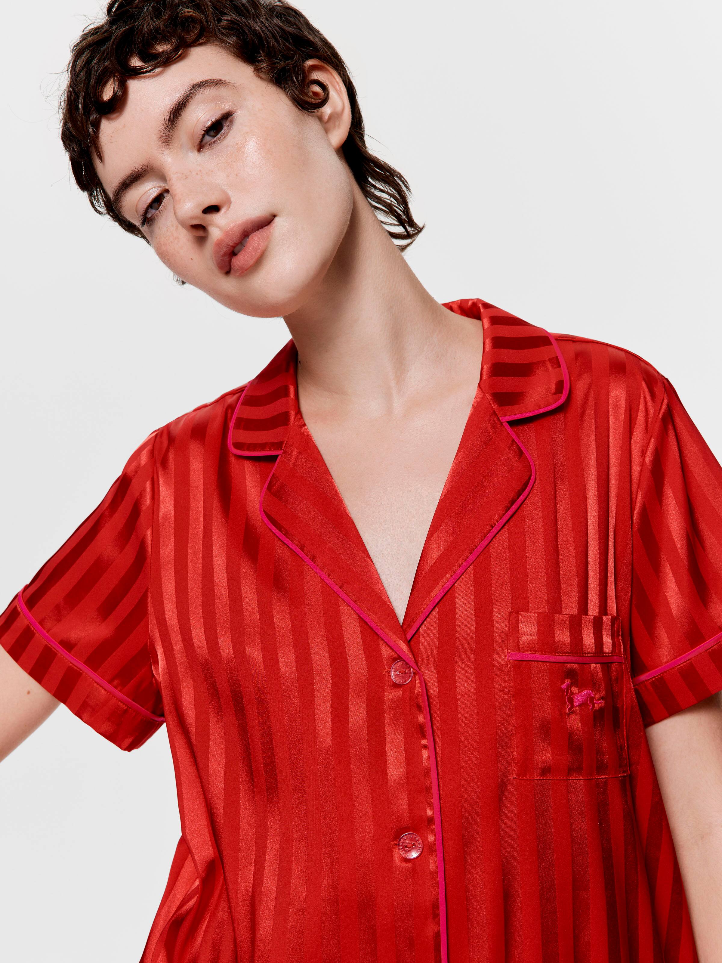 Red Satin Stripe Nightshirt