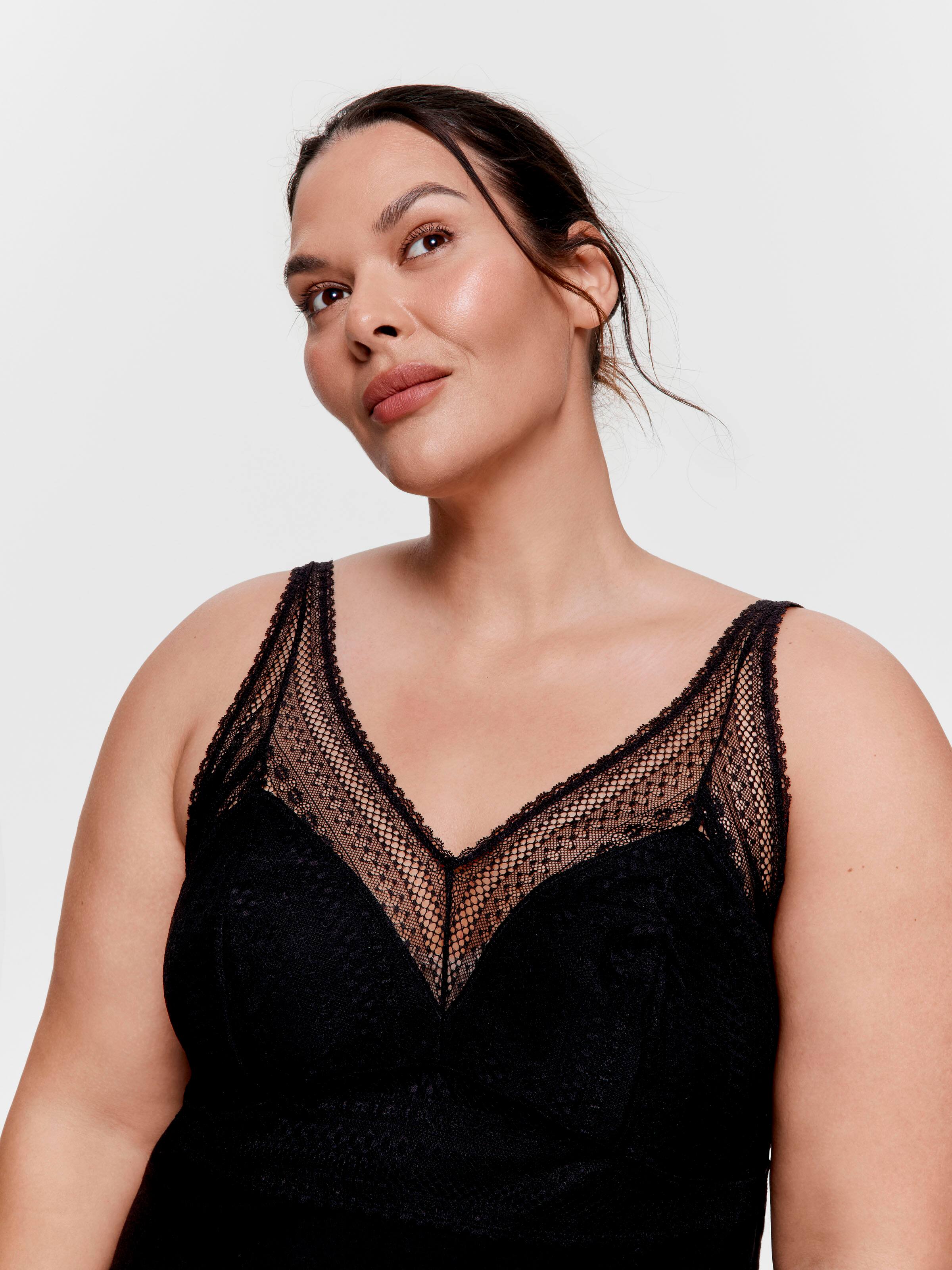 P.A. Plus Black Lace Bamboo Knit Slip Nightdress