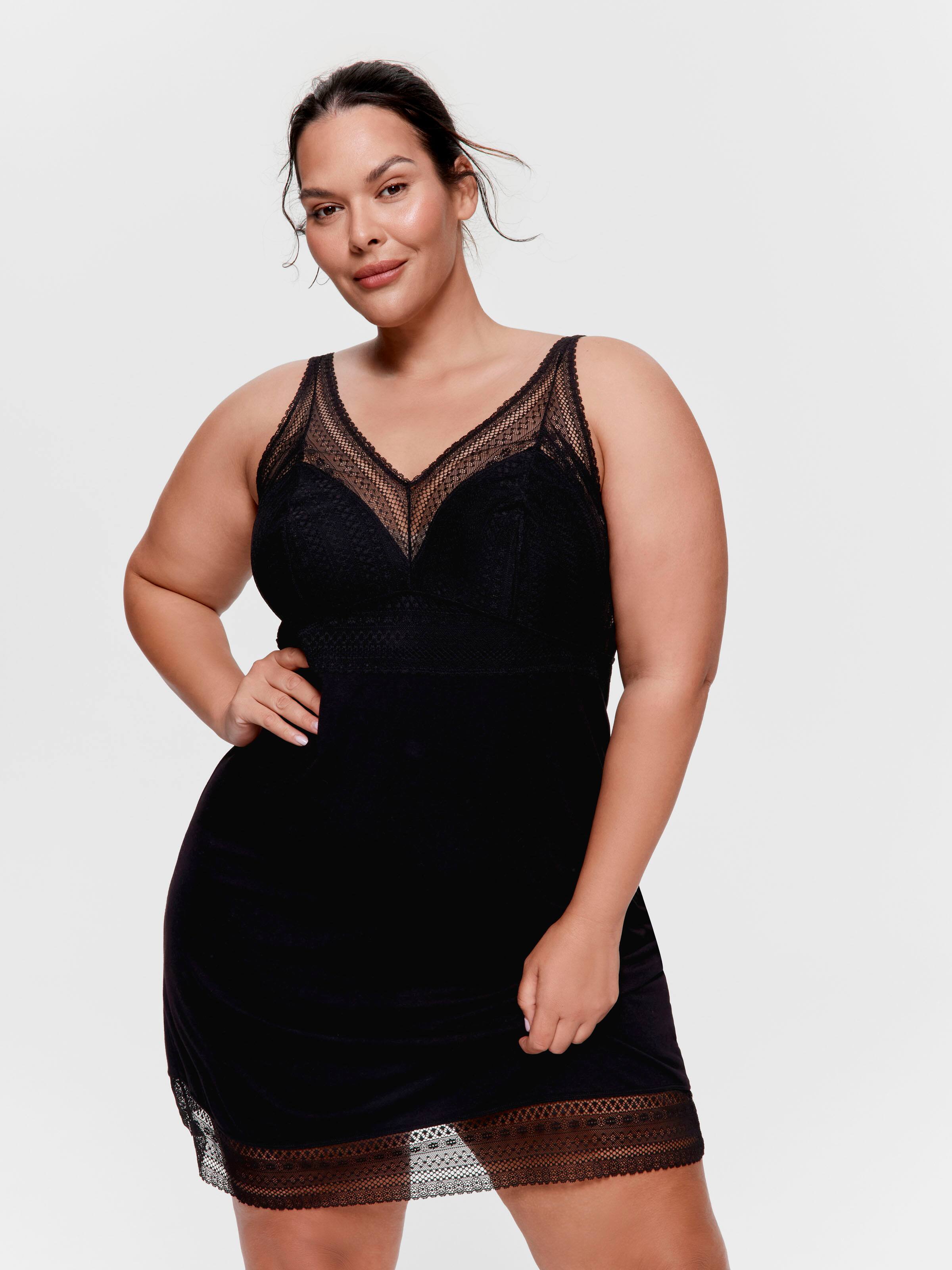 P.A. Plus Black Lace Bamboo Knit Slip Nightdress