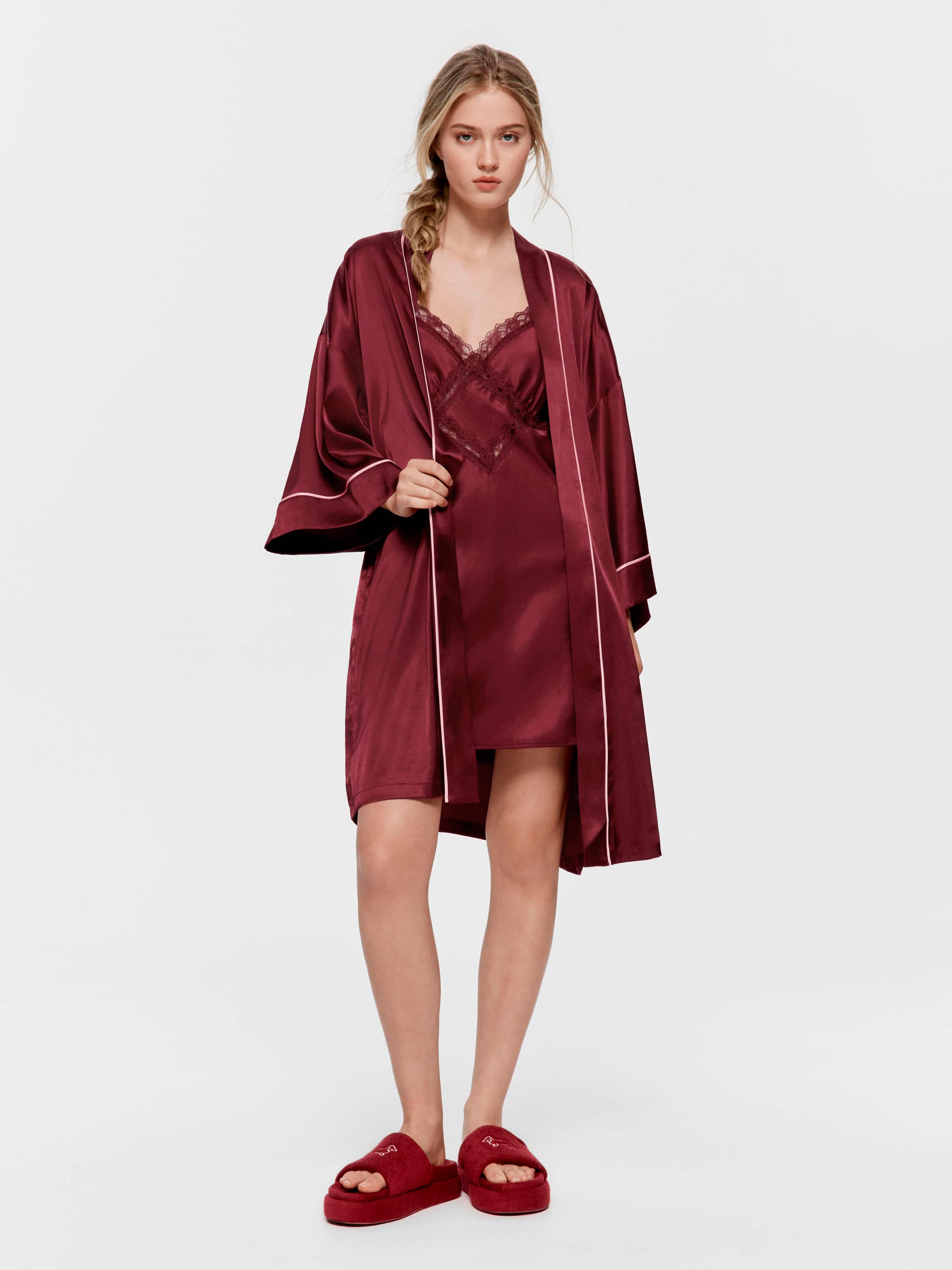 Merlot Satin Kimono Robe