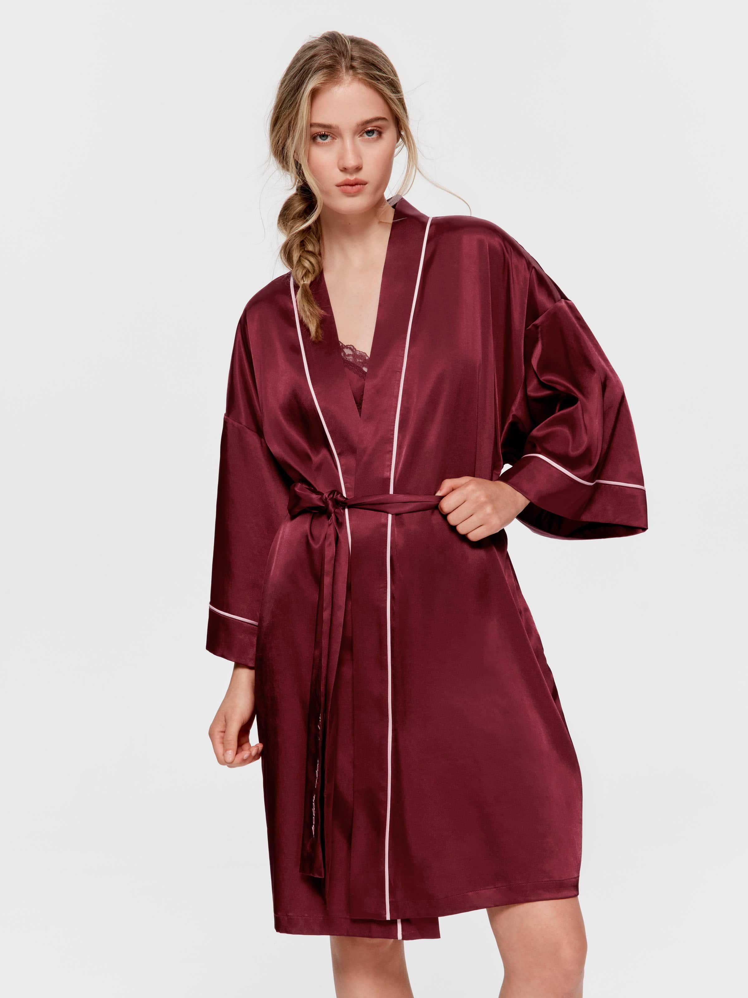 Merlot Satin Kimono Robe