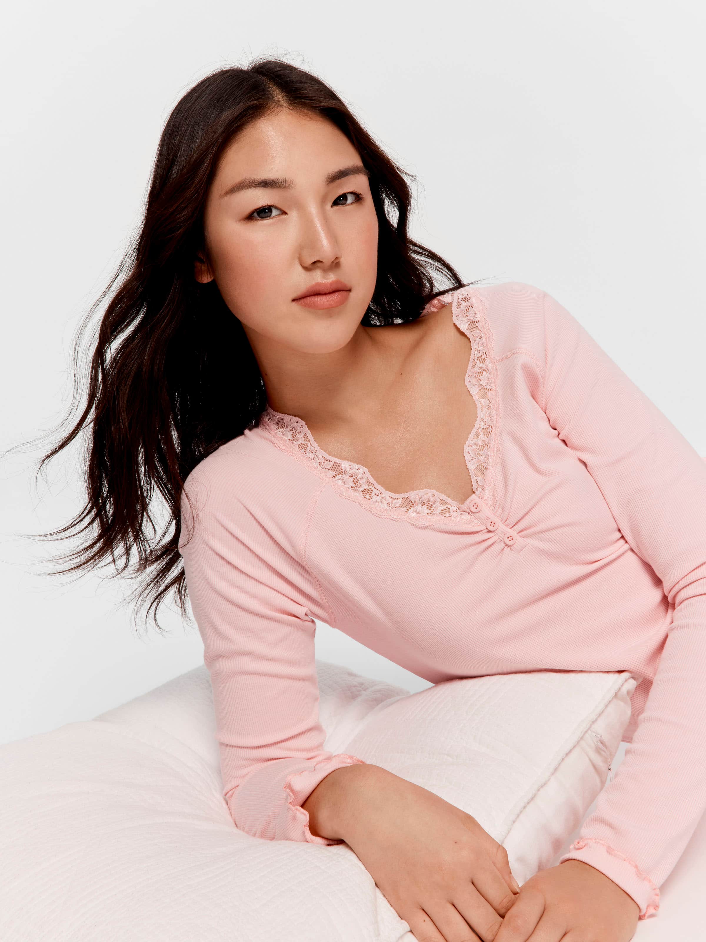 Peachy Bamboo Rib Henley Top