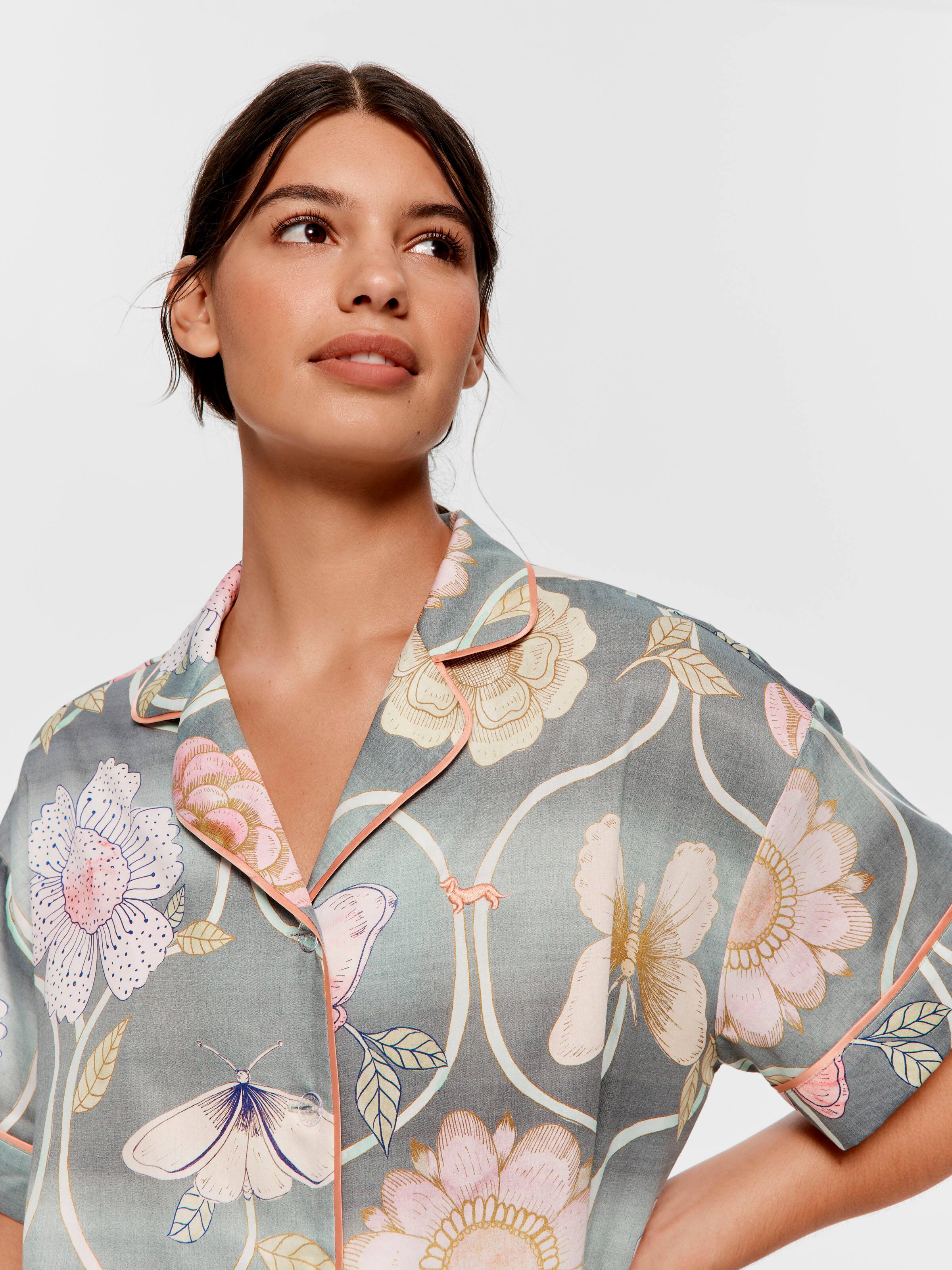 Butterfly Floral 100% Cotton Short Sleeve & Pj Bottom Set