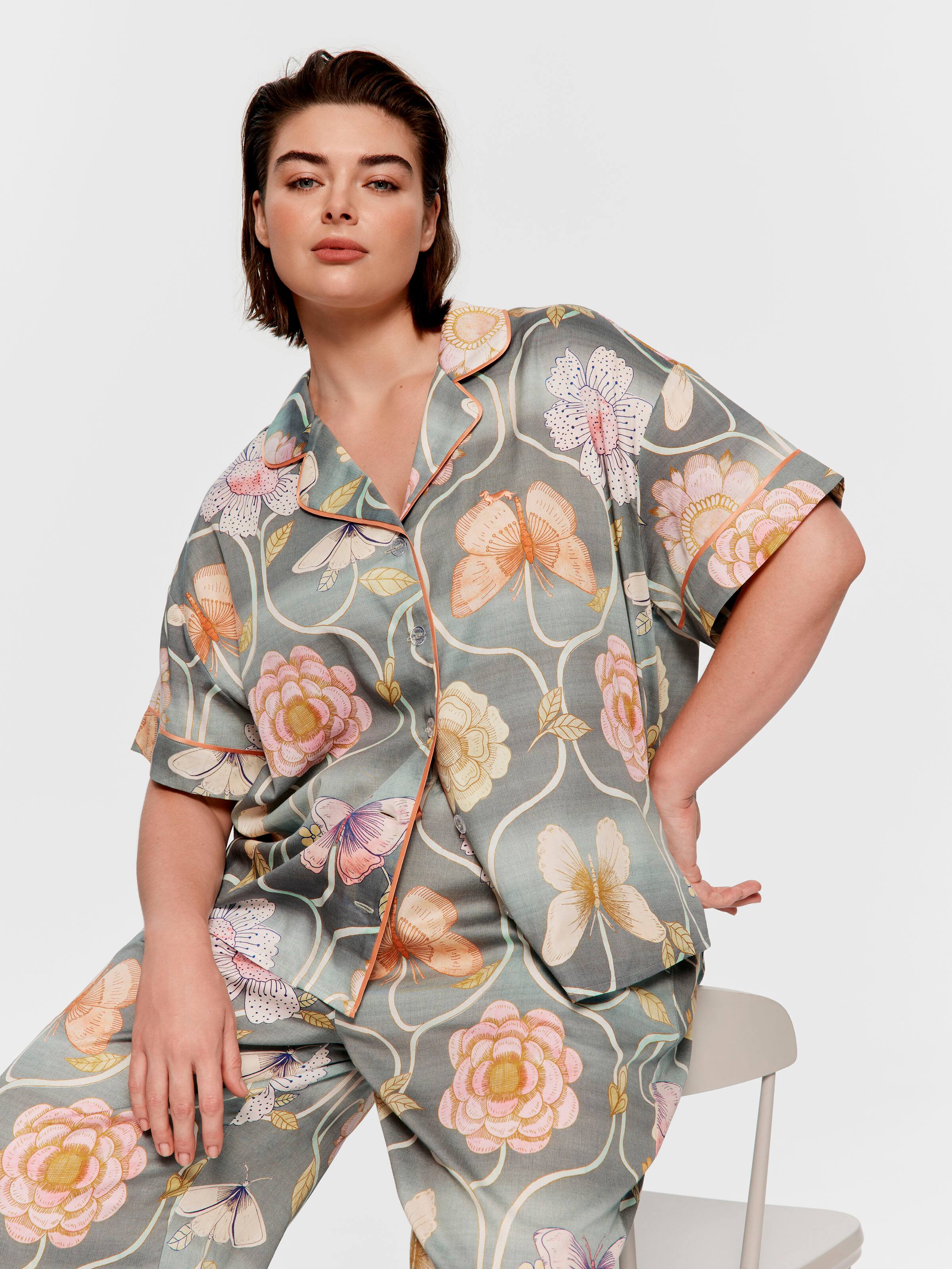 P.A. Plus Butterfly Floral 100% Cotton Short Sleeve & Pj Bottom Set