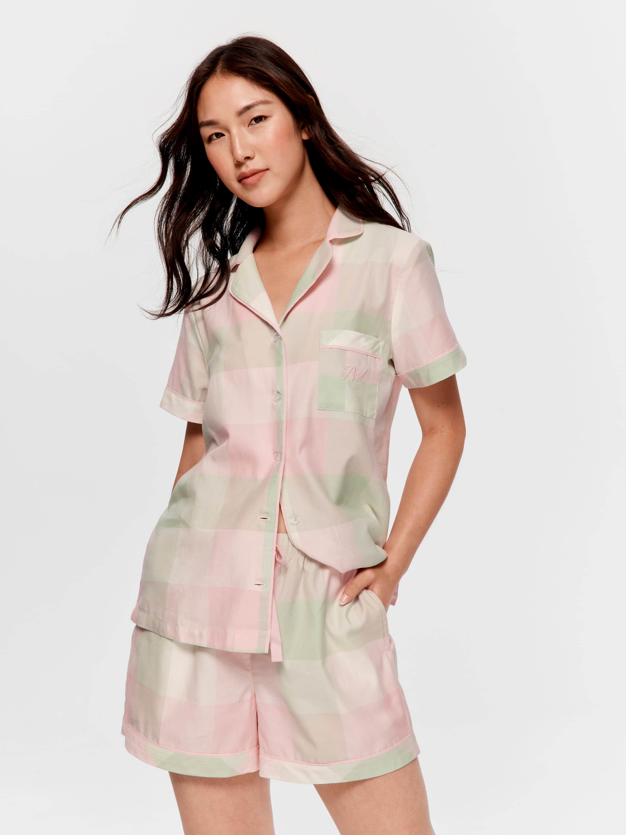Pastel Buffalo Check 100% Cotton Shortie Pj Set