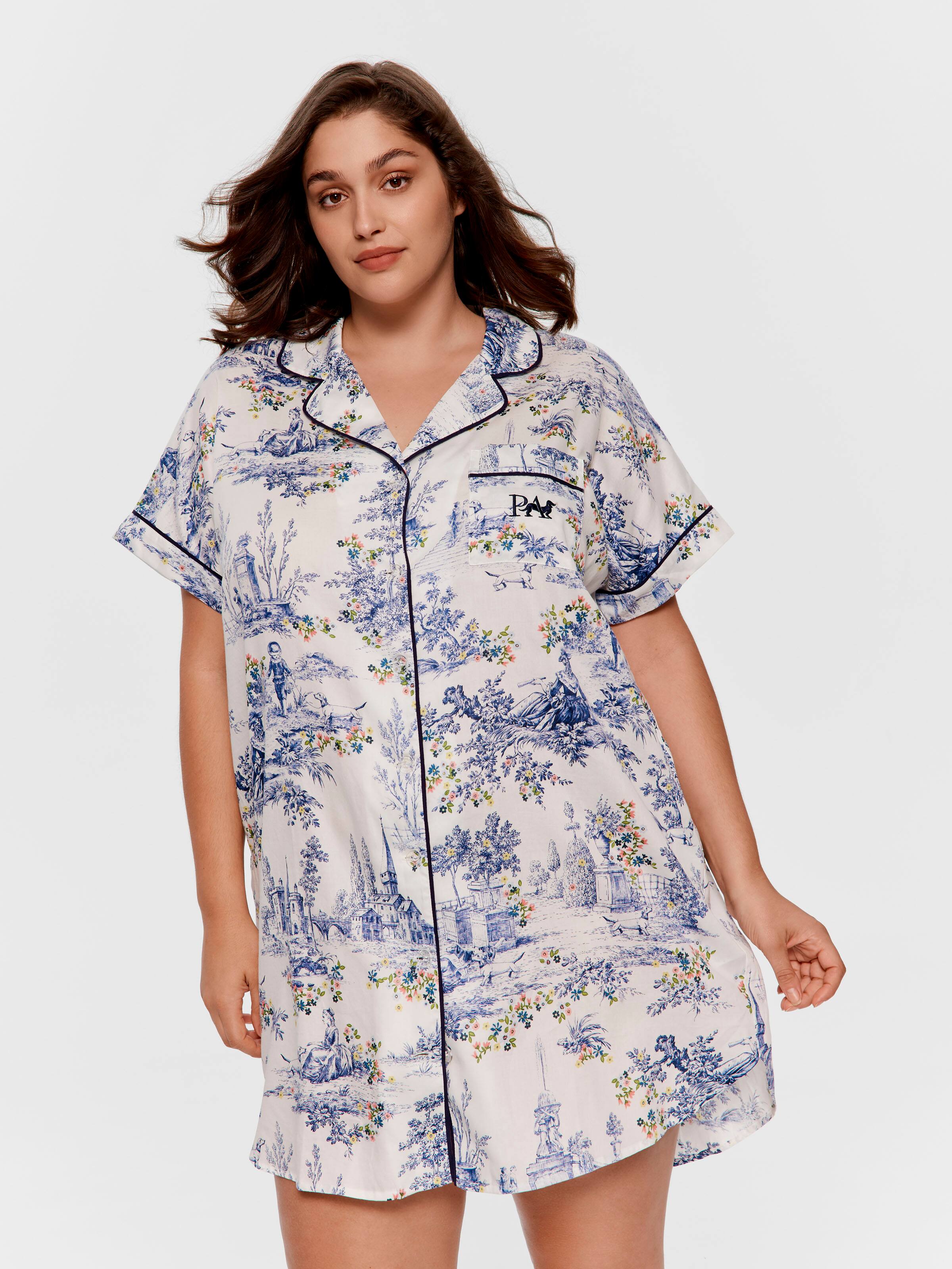 P.A. Plus Blue Toile 100% Cotton Nightshirt