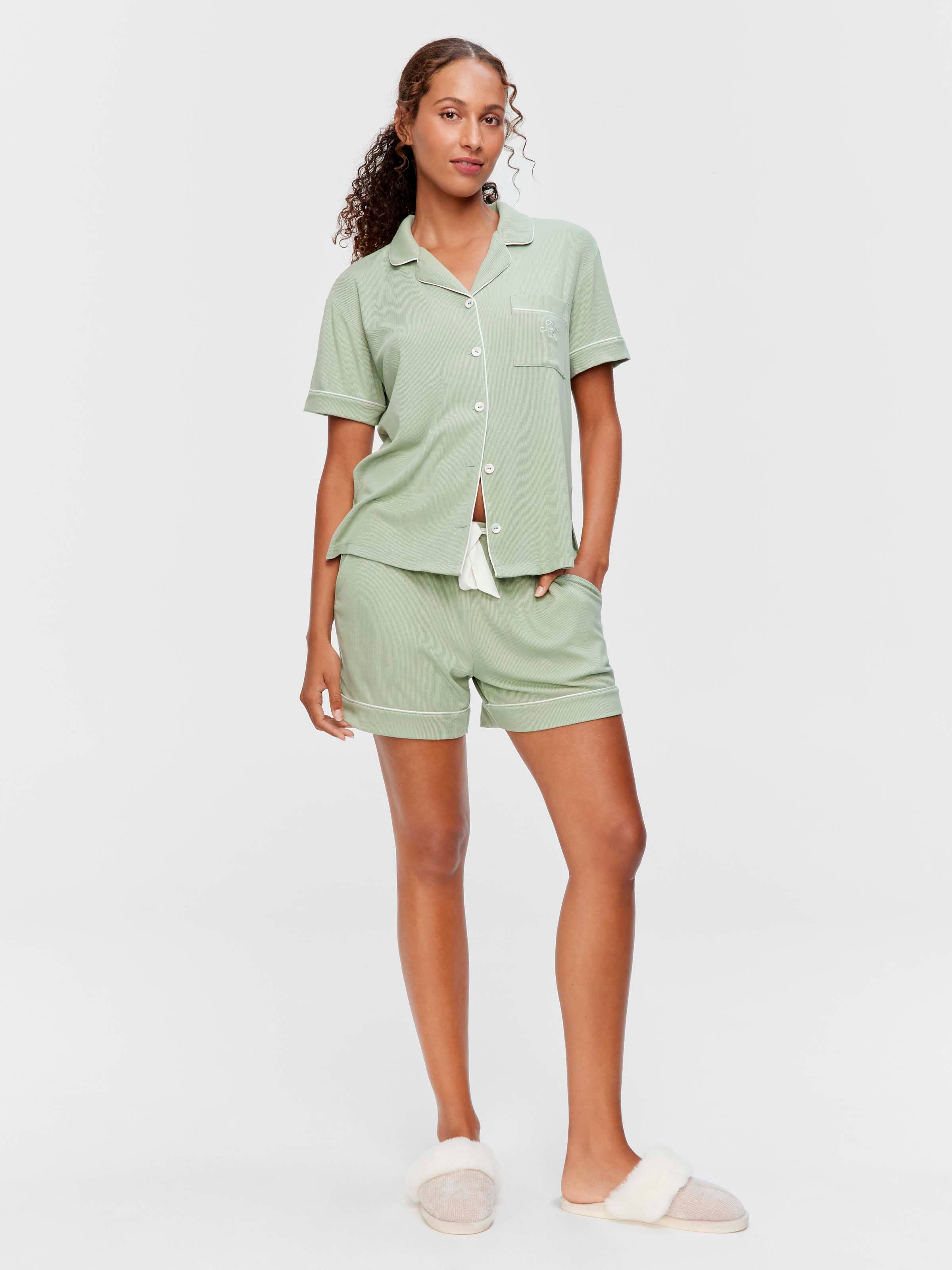 Sage Bamboo Rib Shortie Pj Set