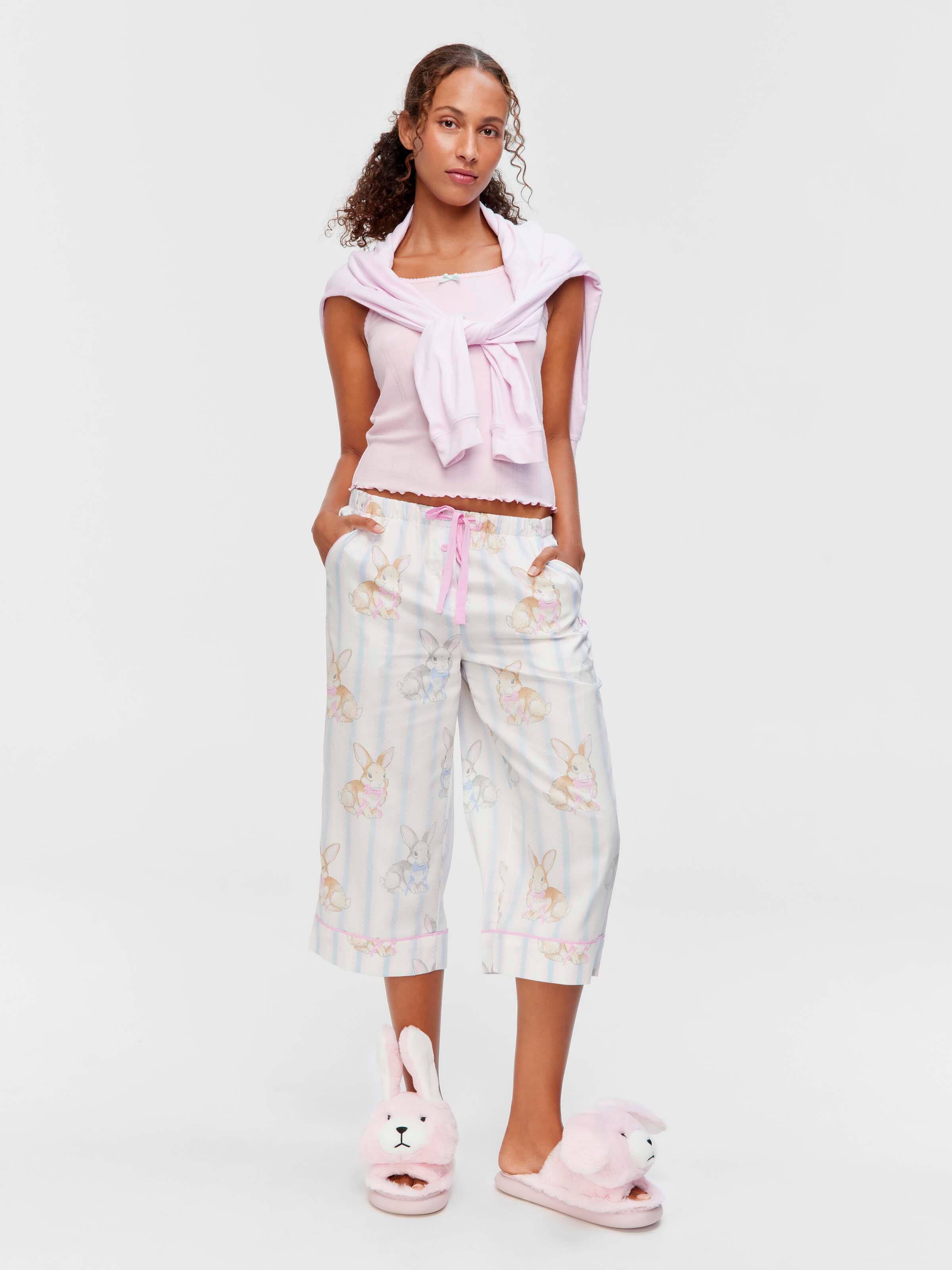 Cute 100% Cotton Bow Bunny 3/4 Length Pj Bottom