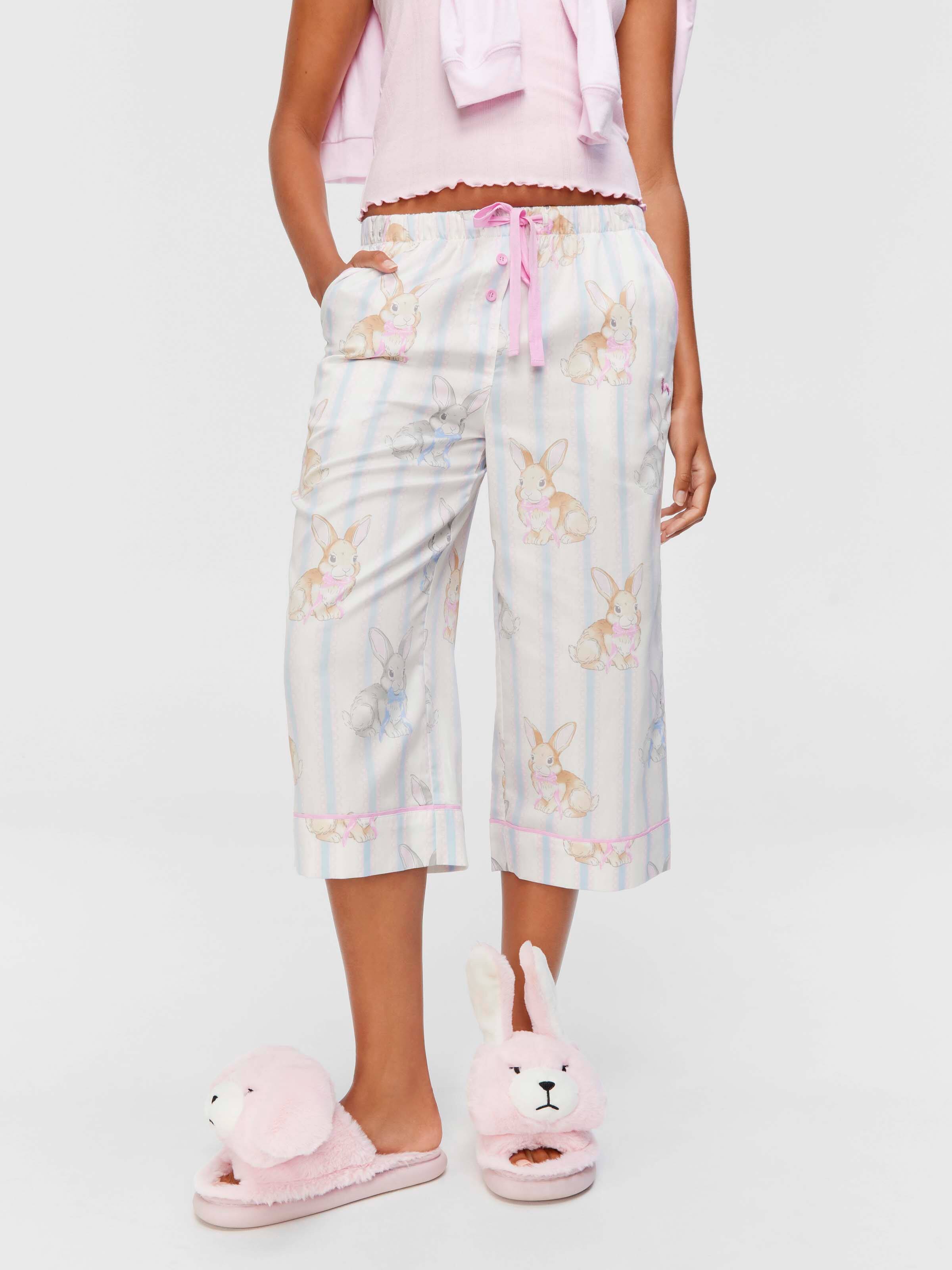 Cute 100% Cotton Bow Bunny 3/4 Length Pj Bottom