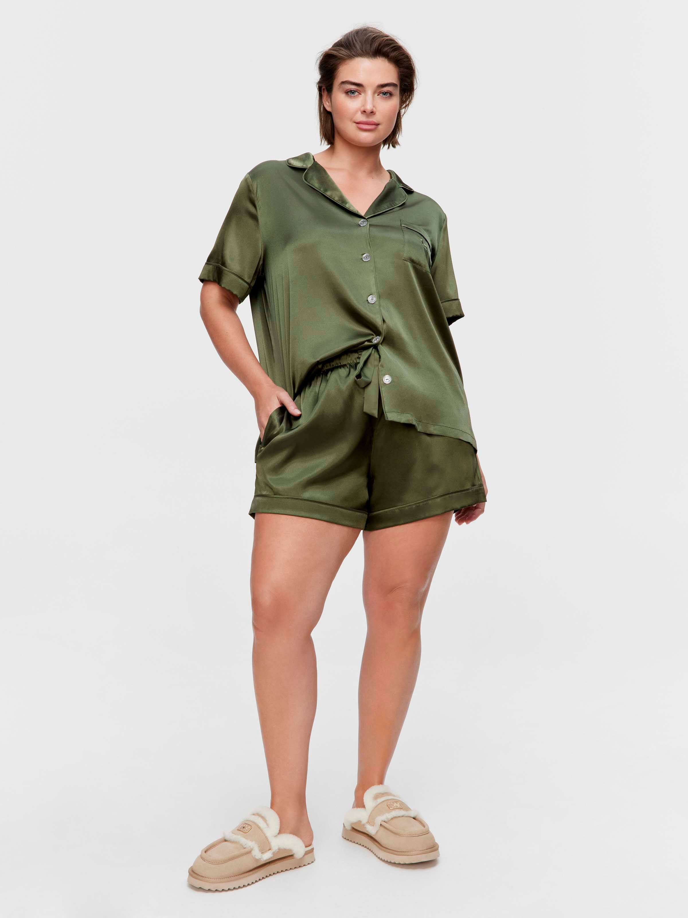 P.A. Plus Khaki Satin Shortie Pj Set