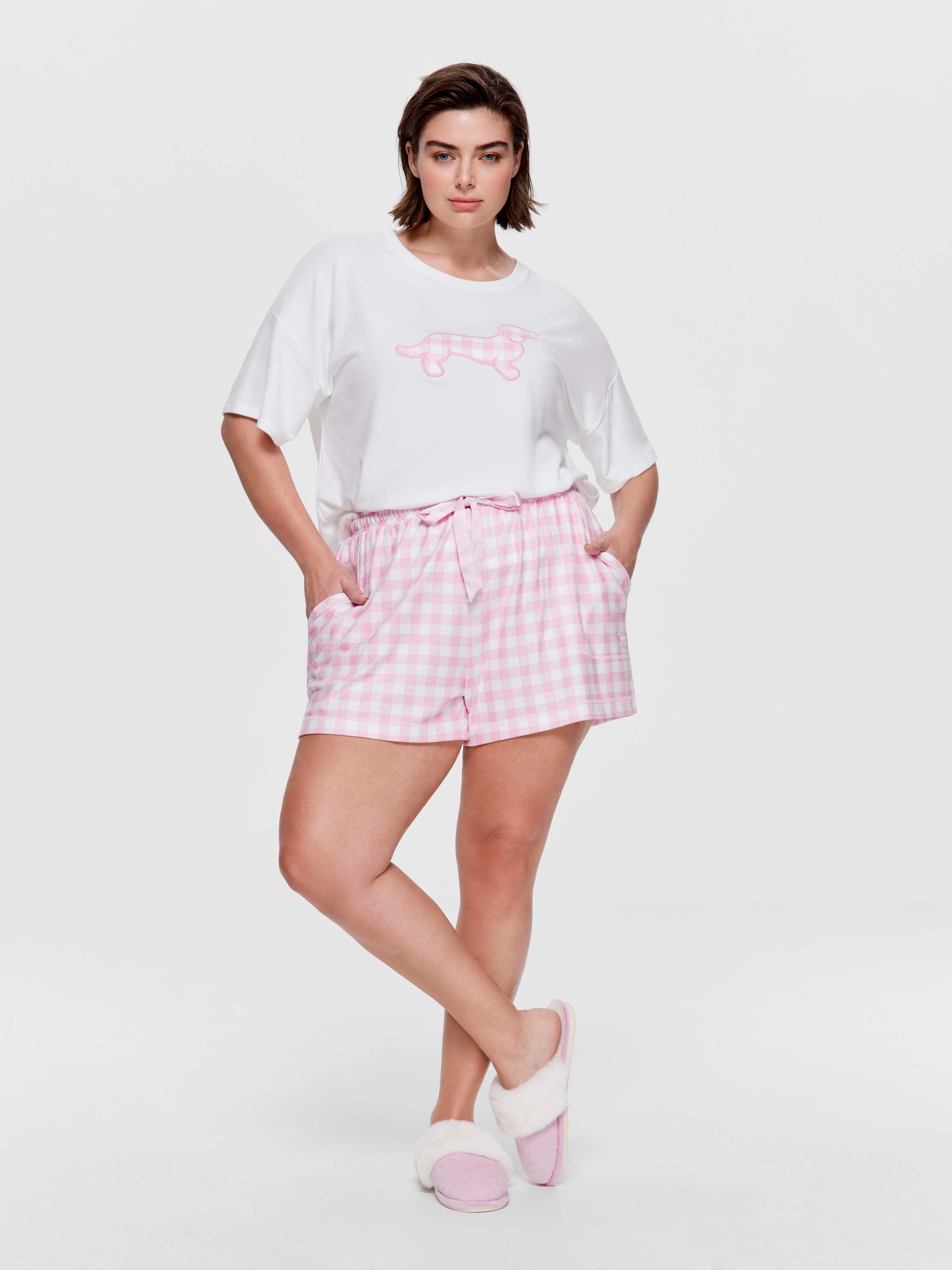 P.A. Plus Pink Gingham Plush Short