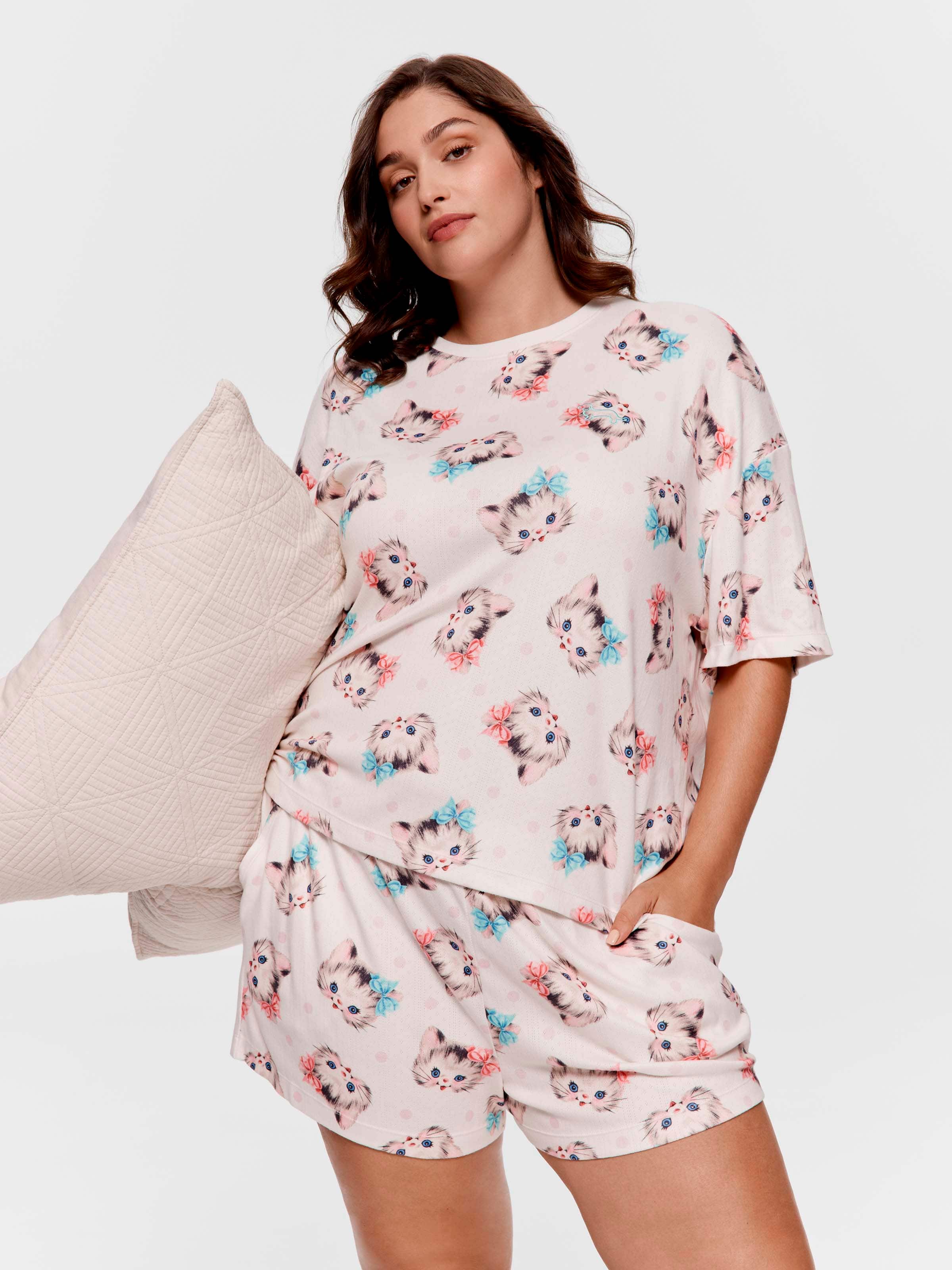 P.A. Plus Pointelle Cat Shortie Pj Set