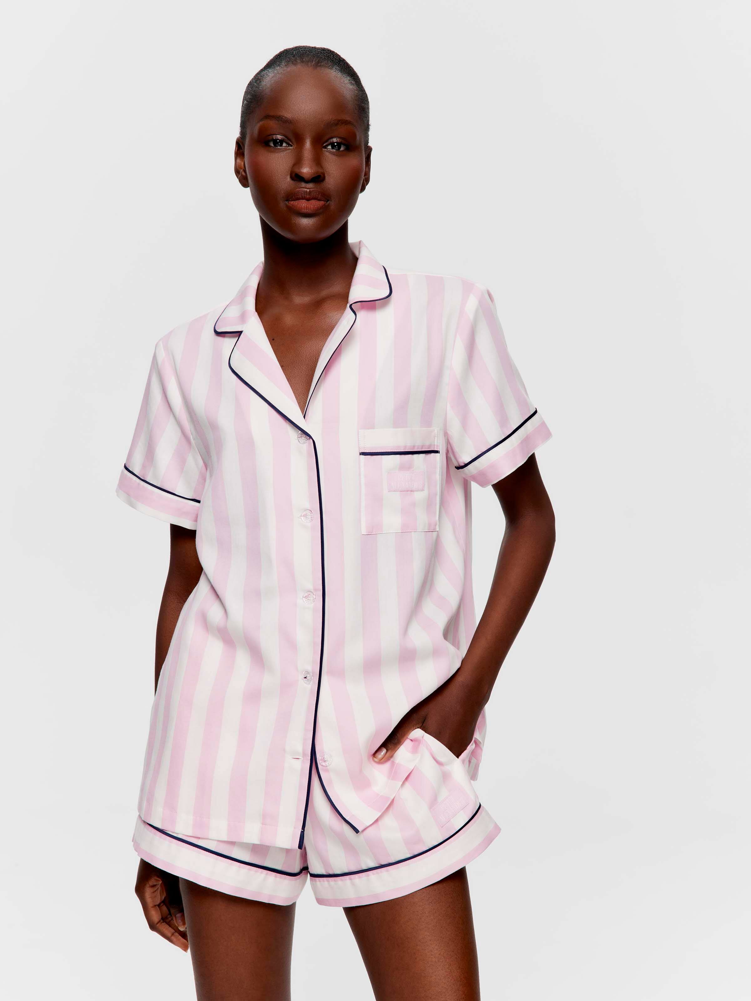 Lilac Stripe 100% Cotton Short Sleeve Shirt