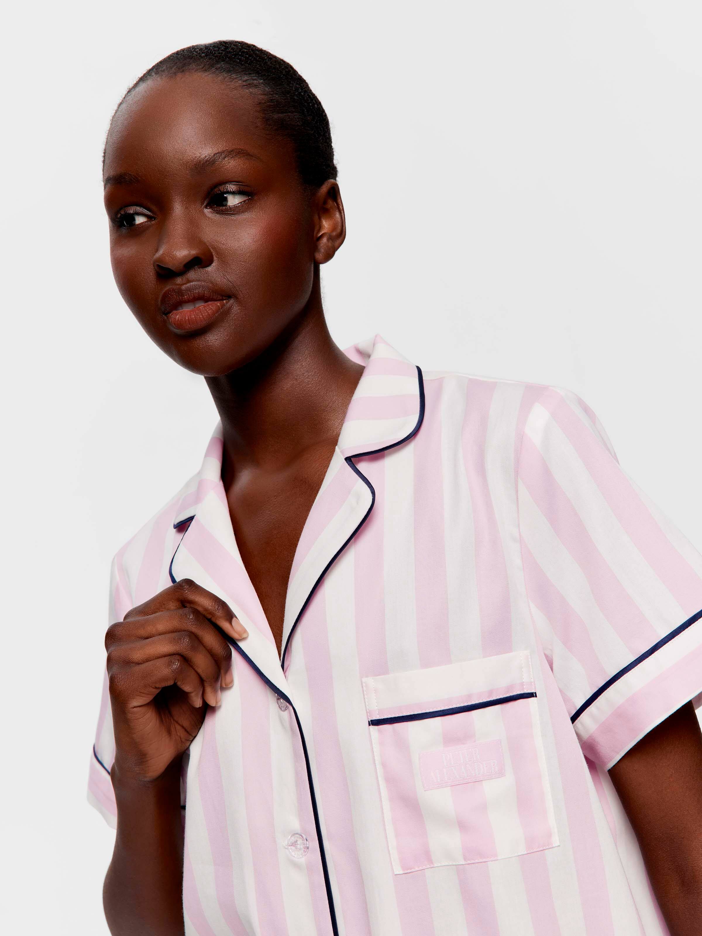 Lilac Stripe 100% Cotton Short Sleeve Shirt