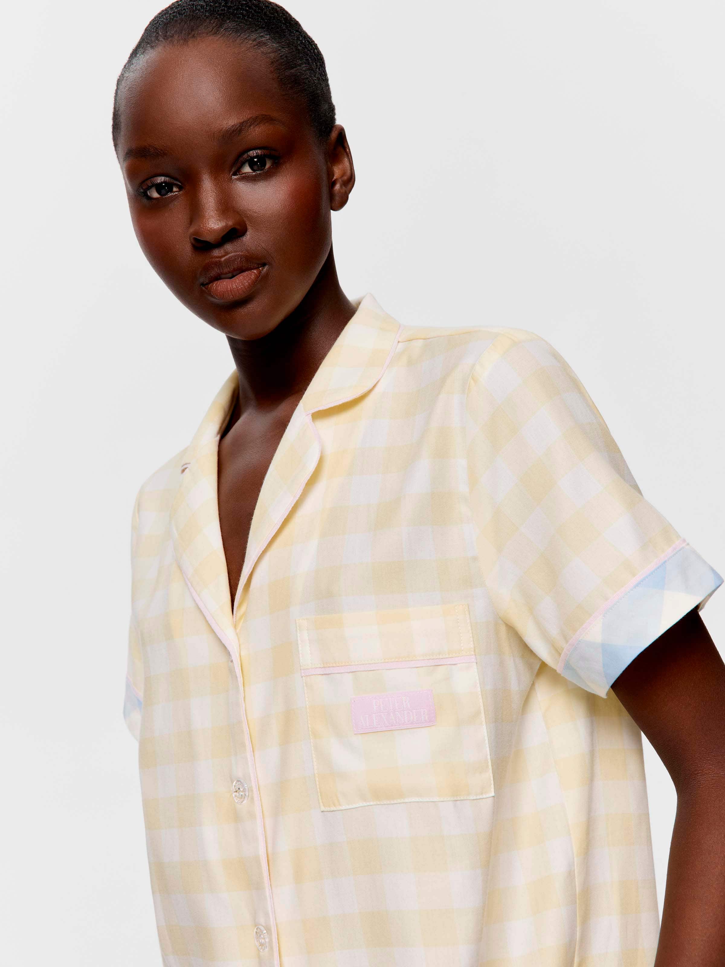 Yellow Gingham 100% Cotton Short Sleeve Shirt