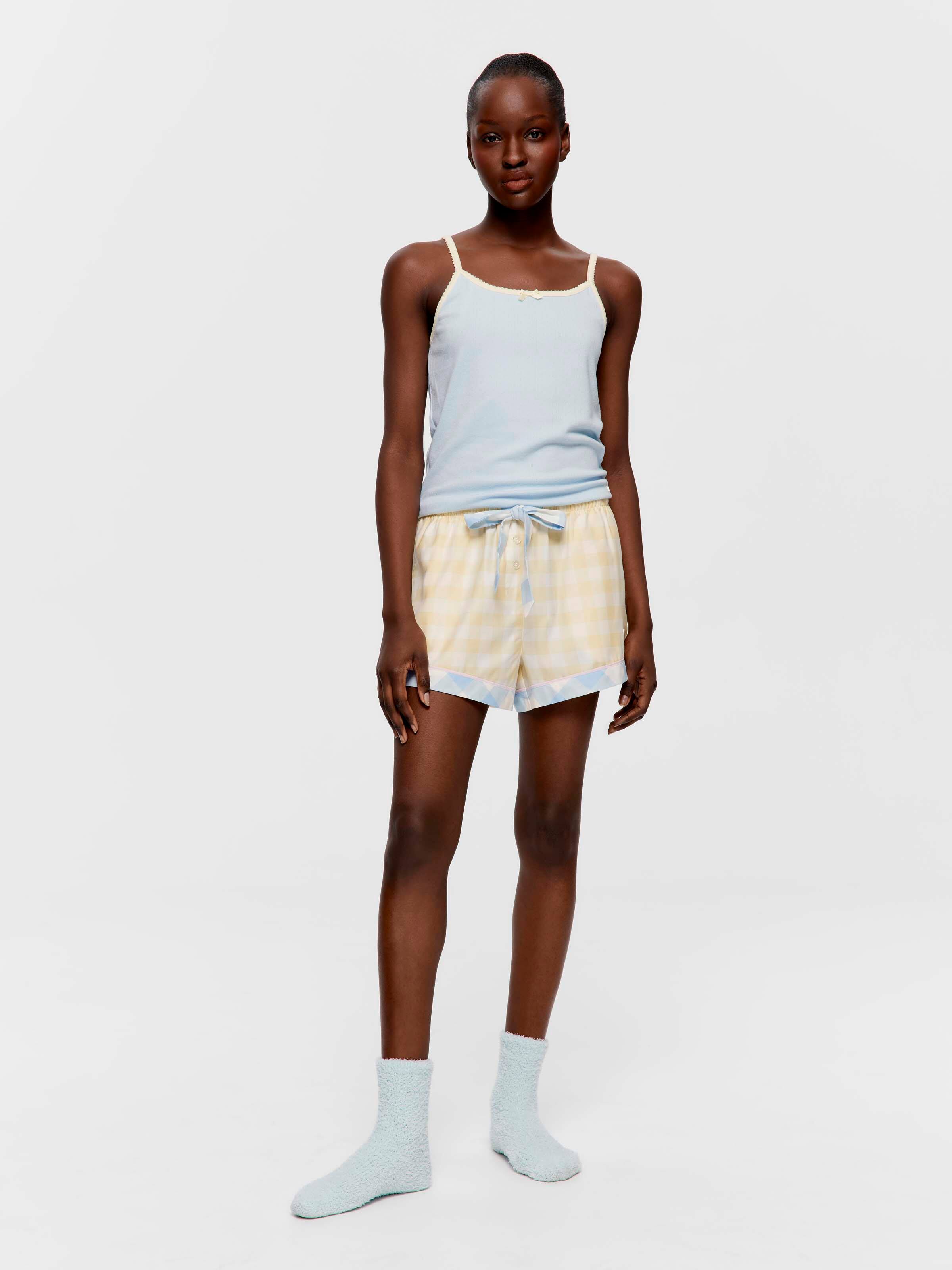 Yellow Gingham 100% Cotton Mini Tux Short