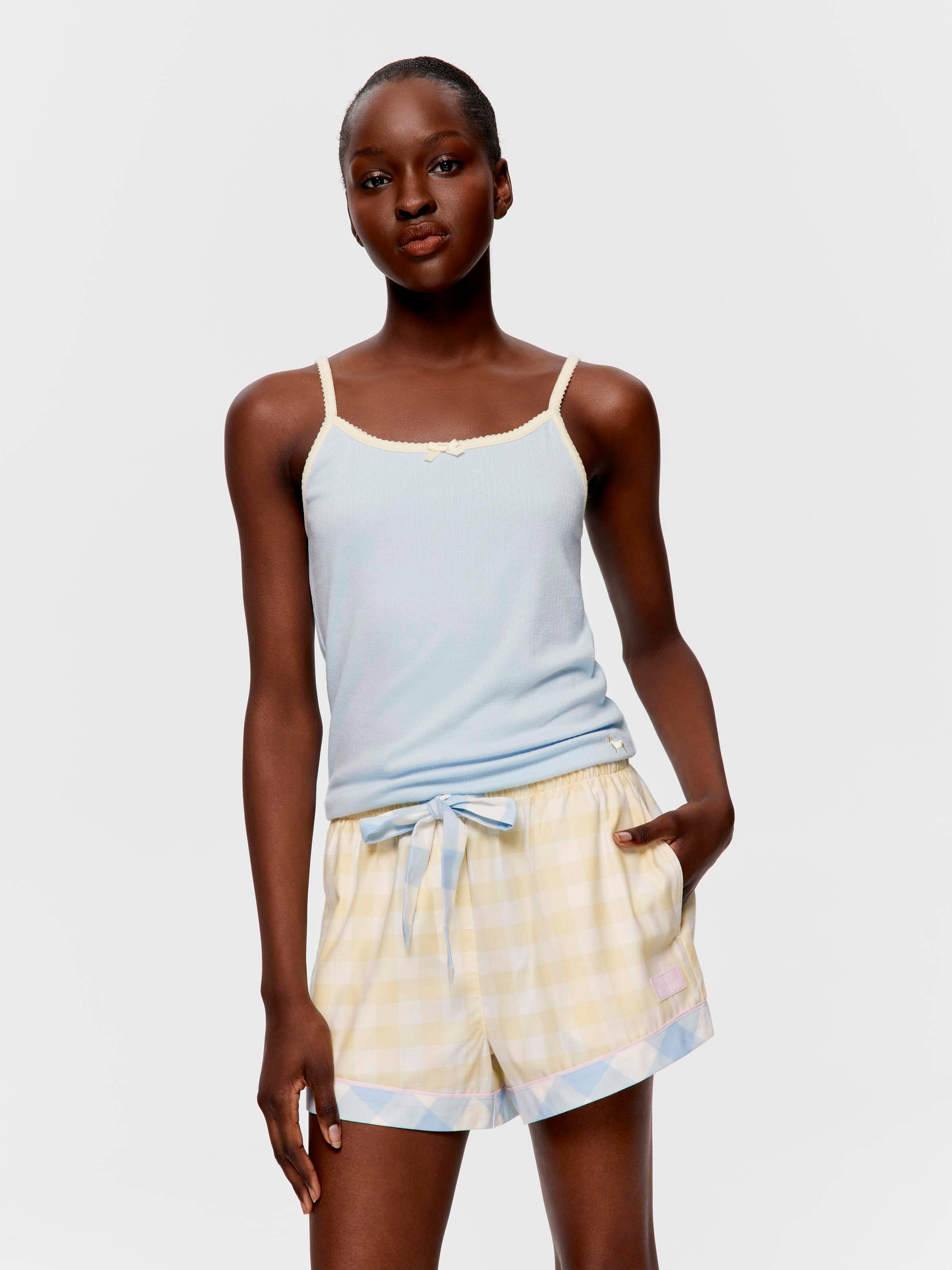 Yellow Gingham 100% Cotton Mini Tux Short