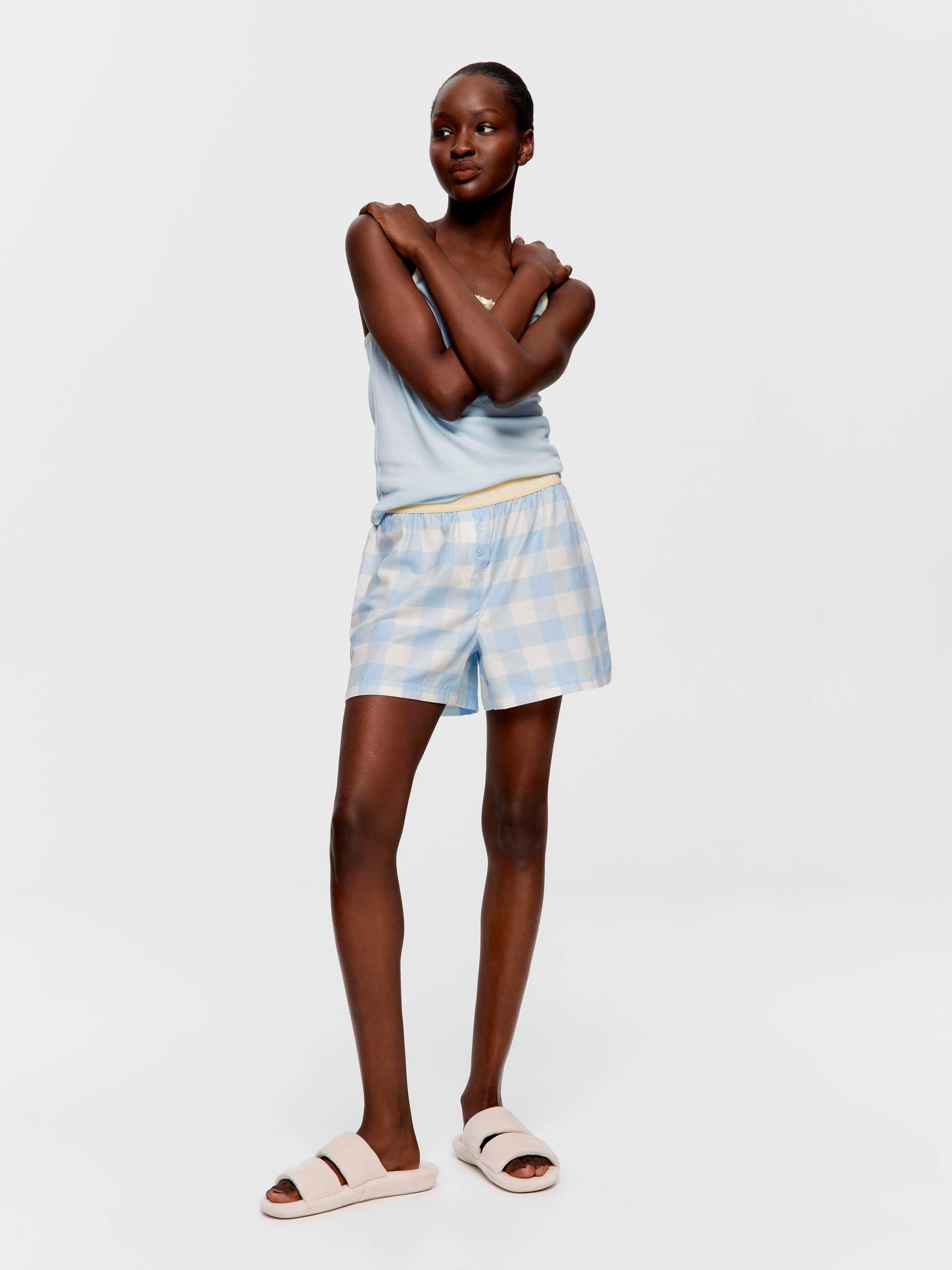 Blue Gingham 100% Cotton Boxer Short