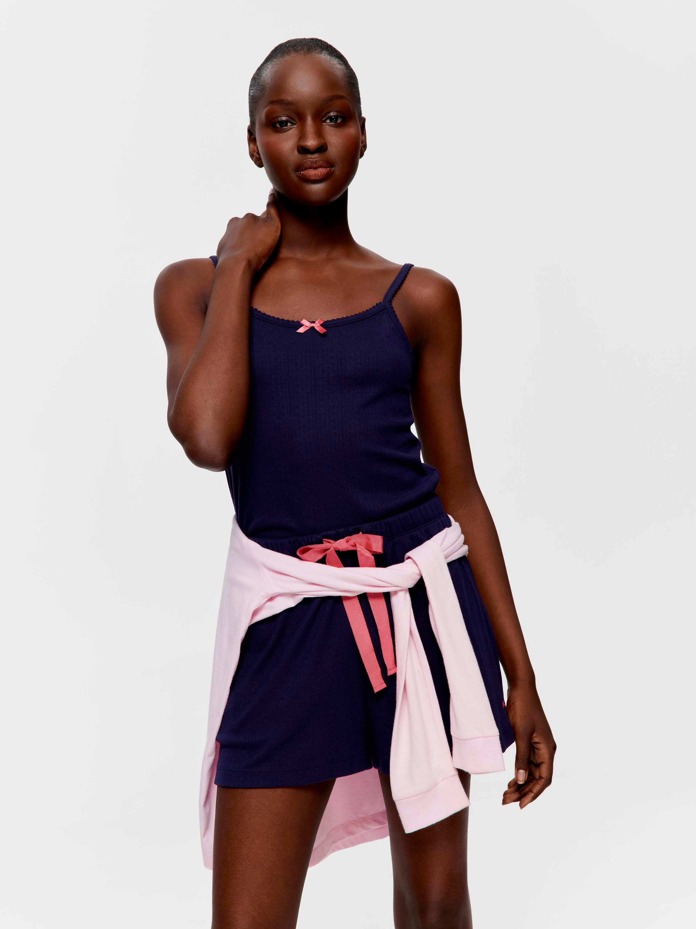 Navy Pointelle Mid Short