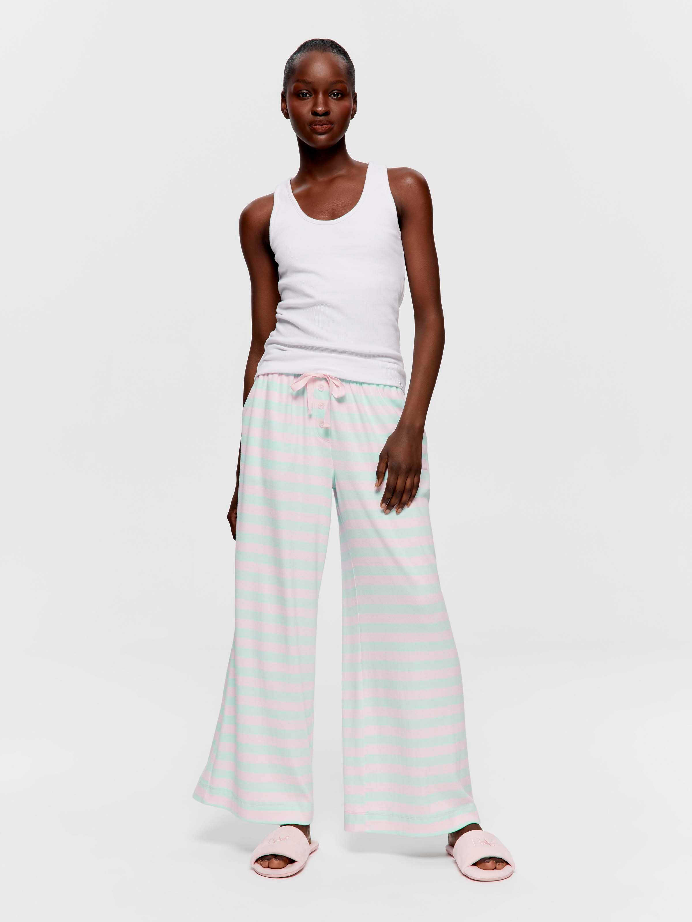 Pink Green Stripe Wide Leg Pj Bottom