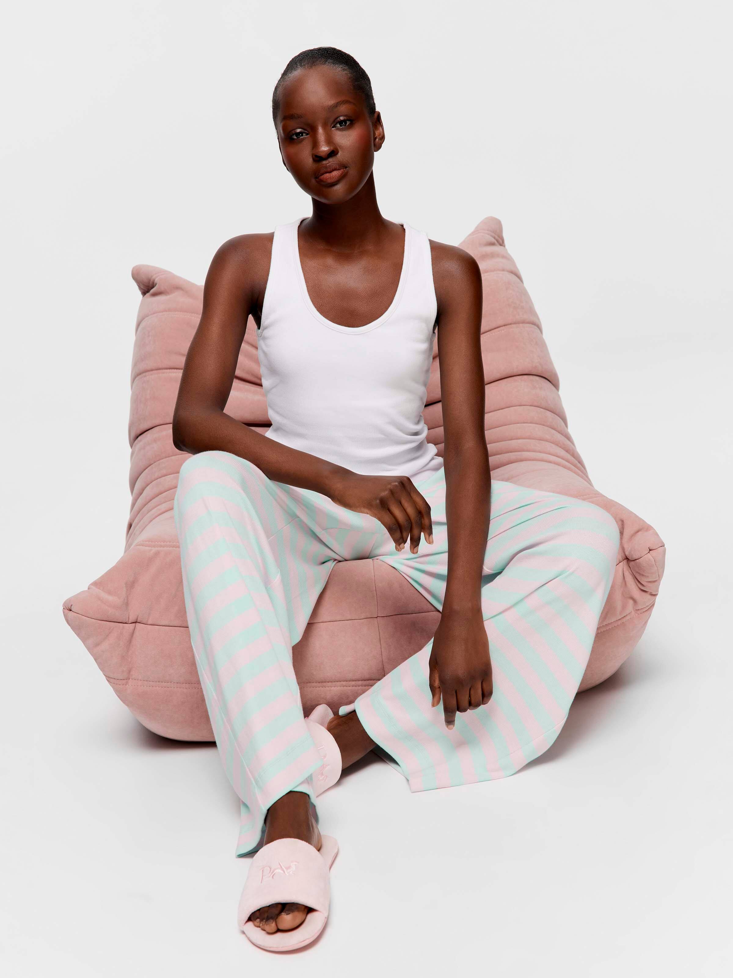 Pink Green Stripe Wide Leg Pj Bottom