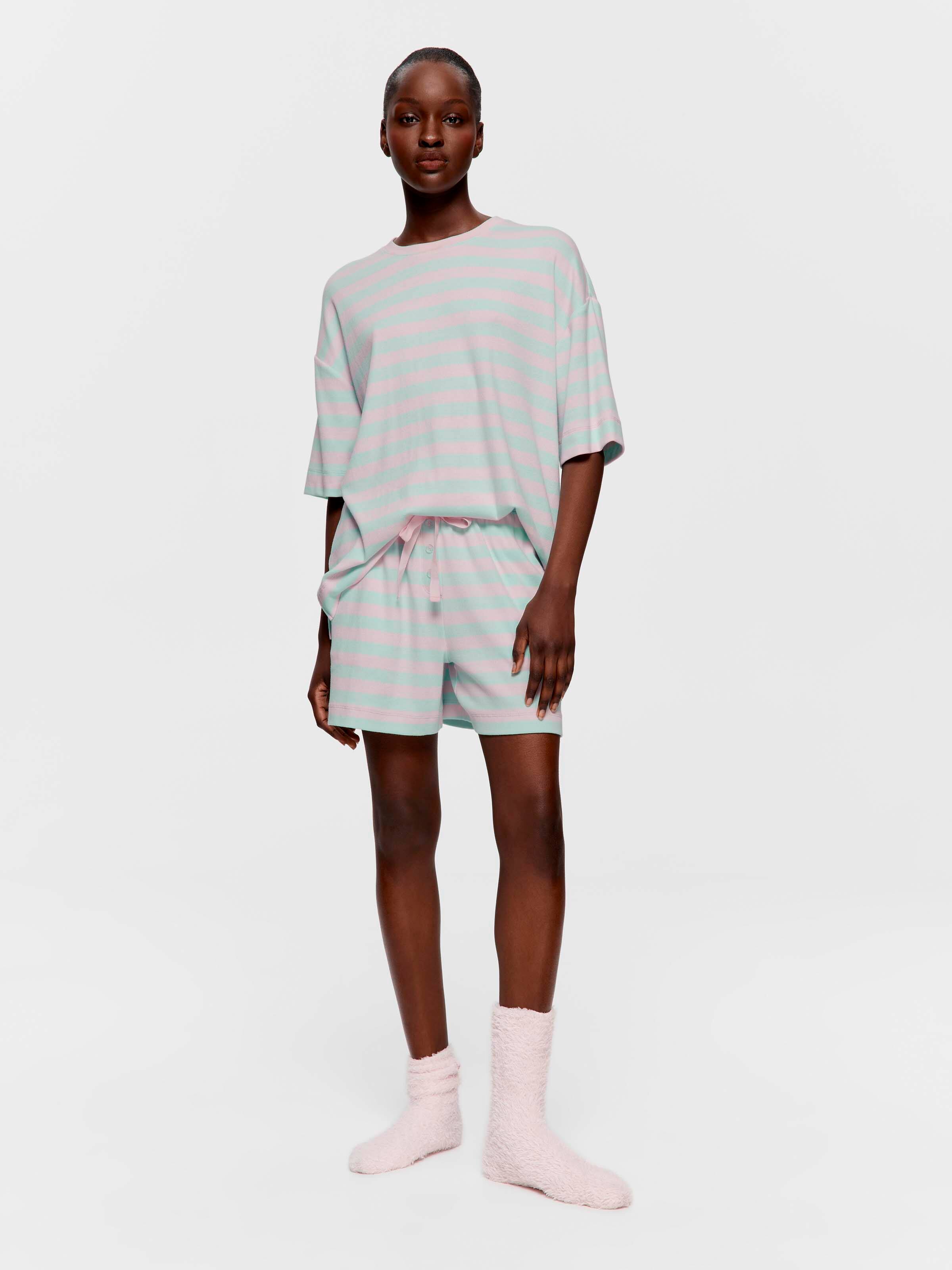 Pink Green Stripe Mid Short