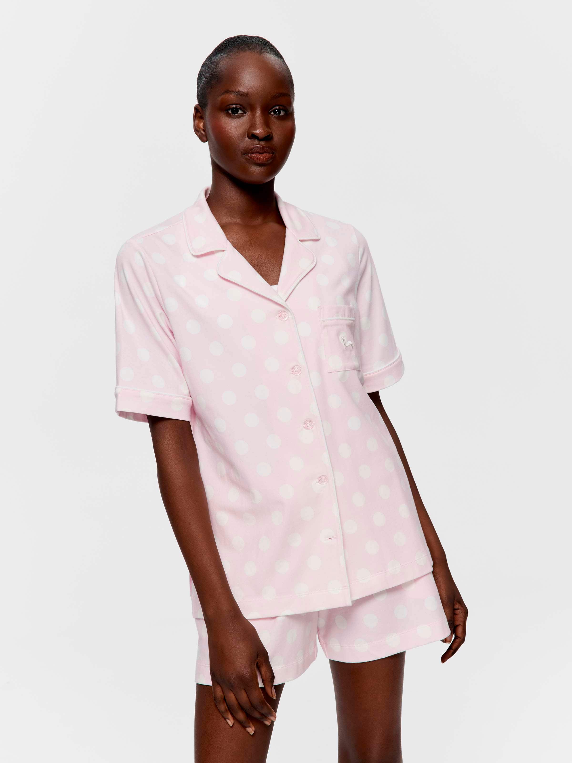 Pink Cream Spot Shortie Pj Set