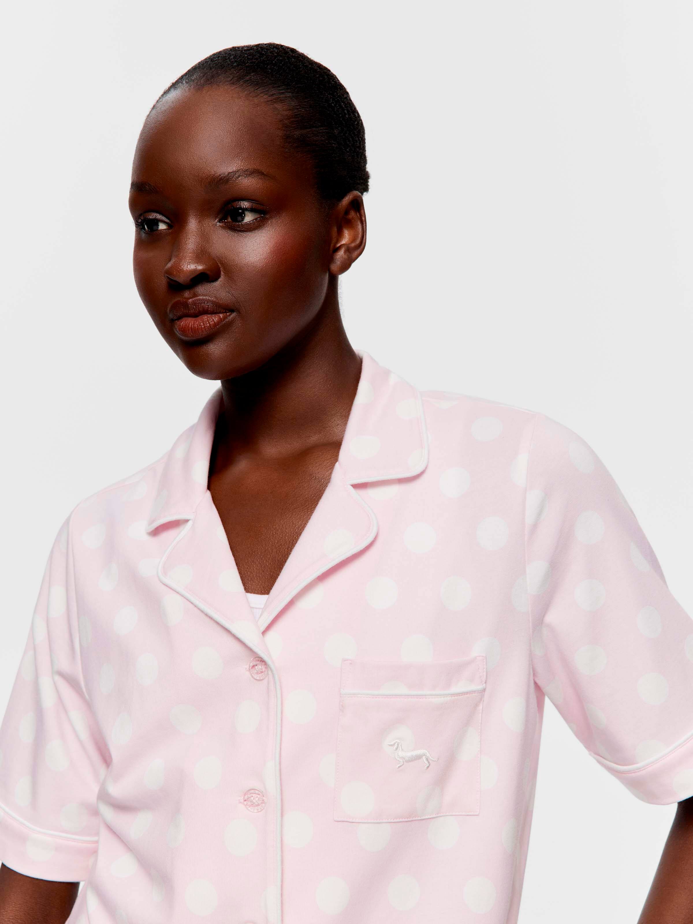 Pink Cream Spot Shortie Pj Set