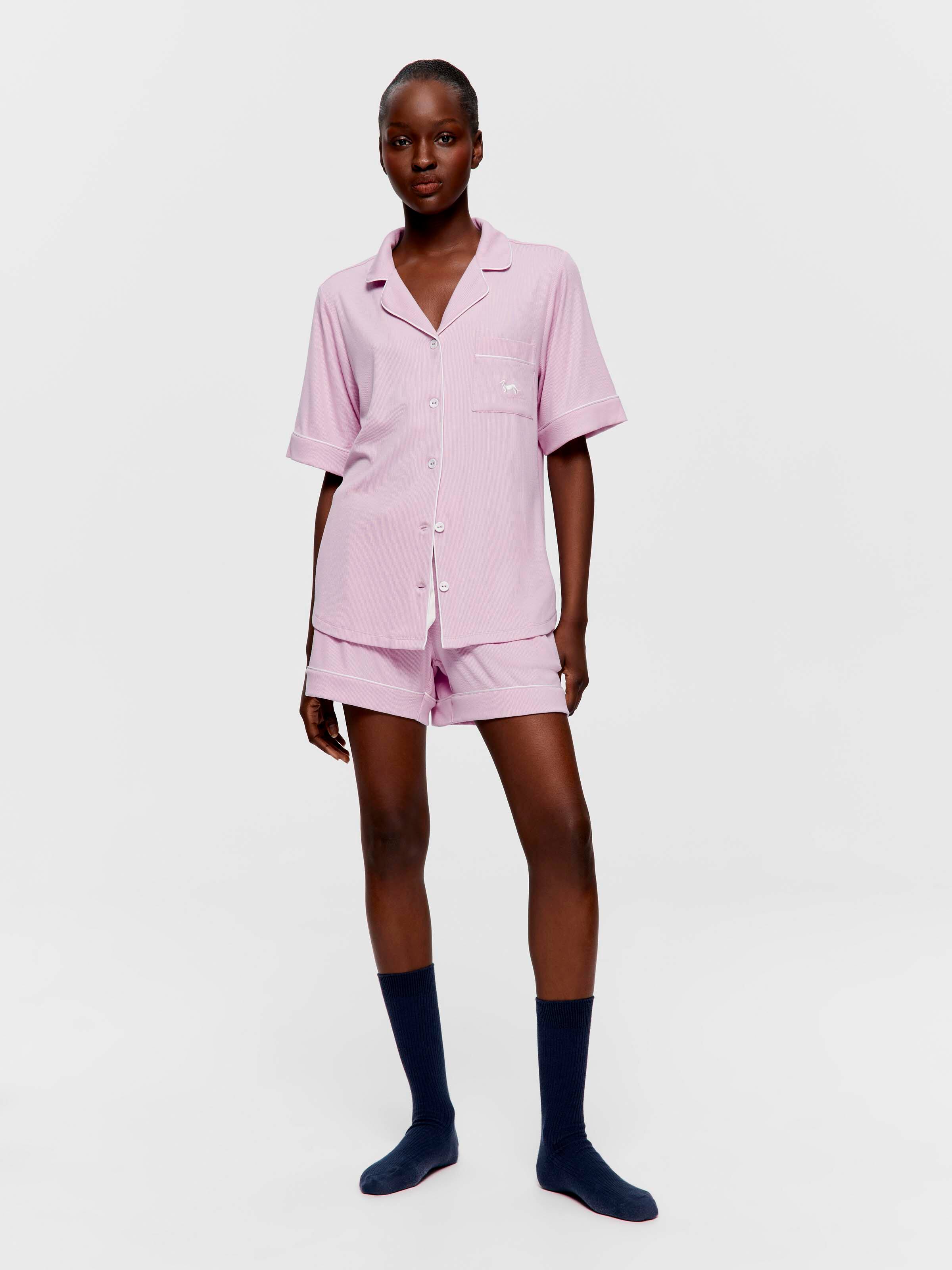 Lilac Bamboo Rib Shortie Pj Set