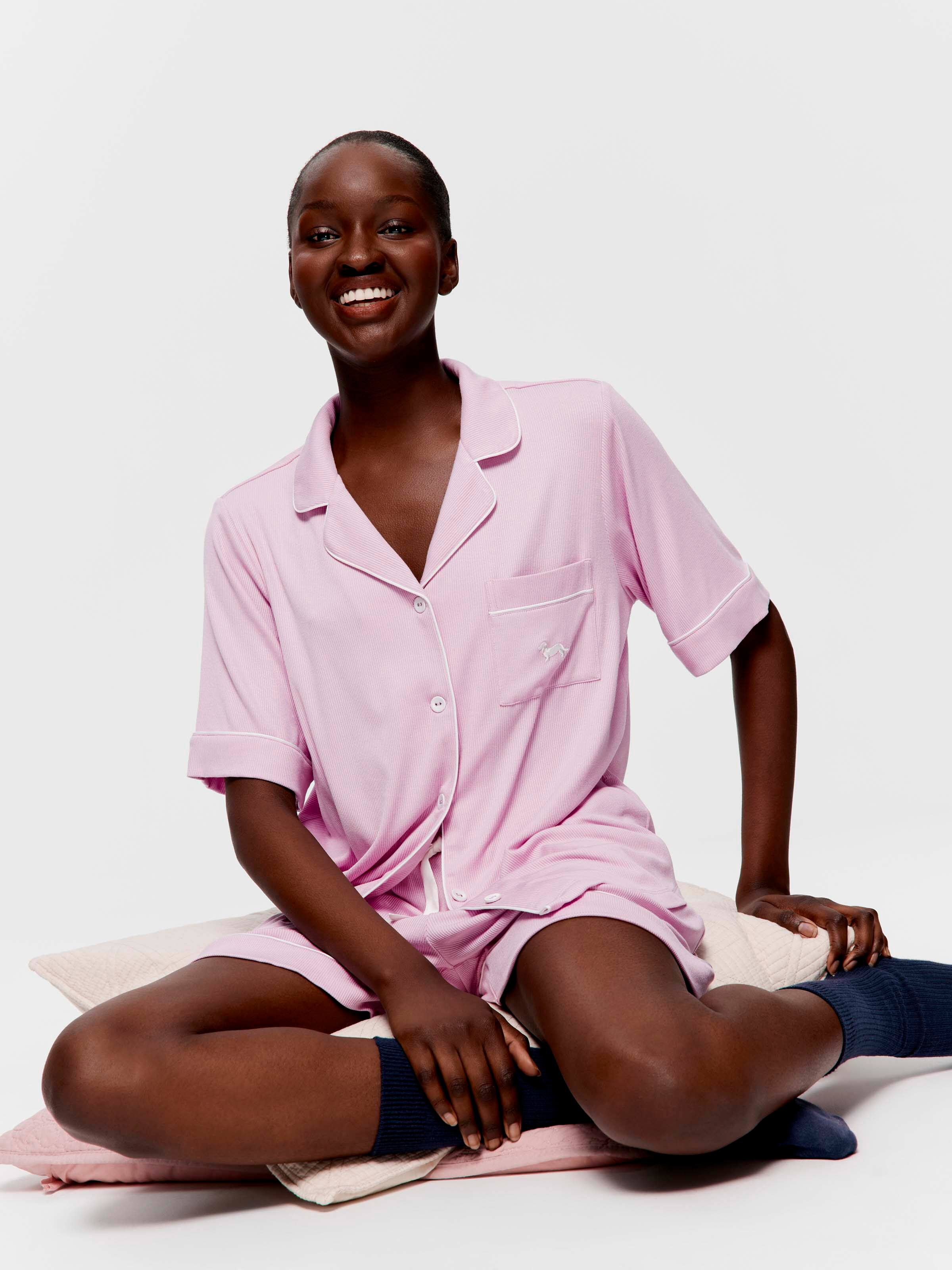 Lilac Bamboo Rib Shortie Pj Set