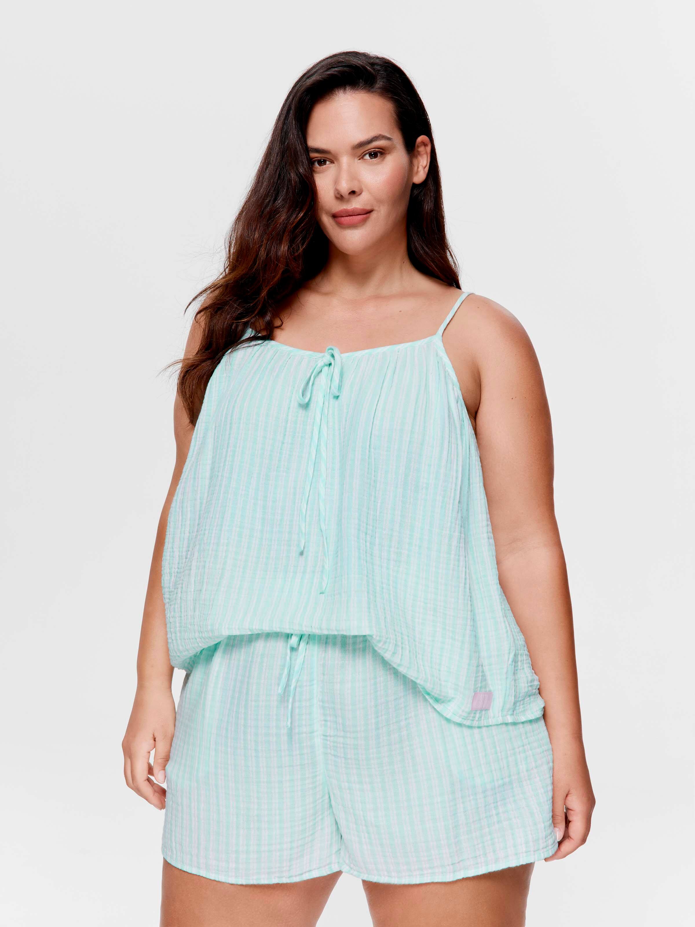 P.A. Plus Green Stripe 100% Cotton Cami Pj Set