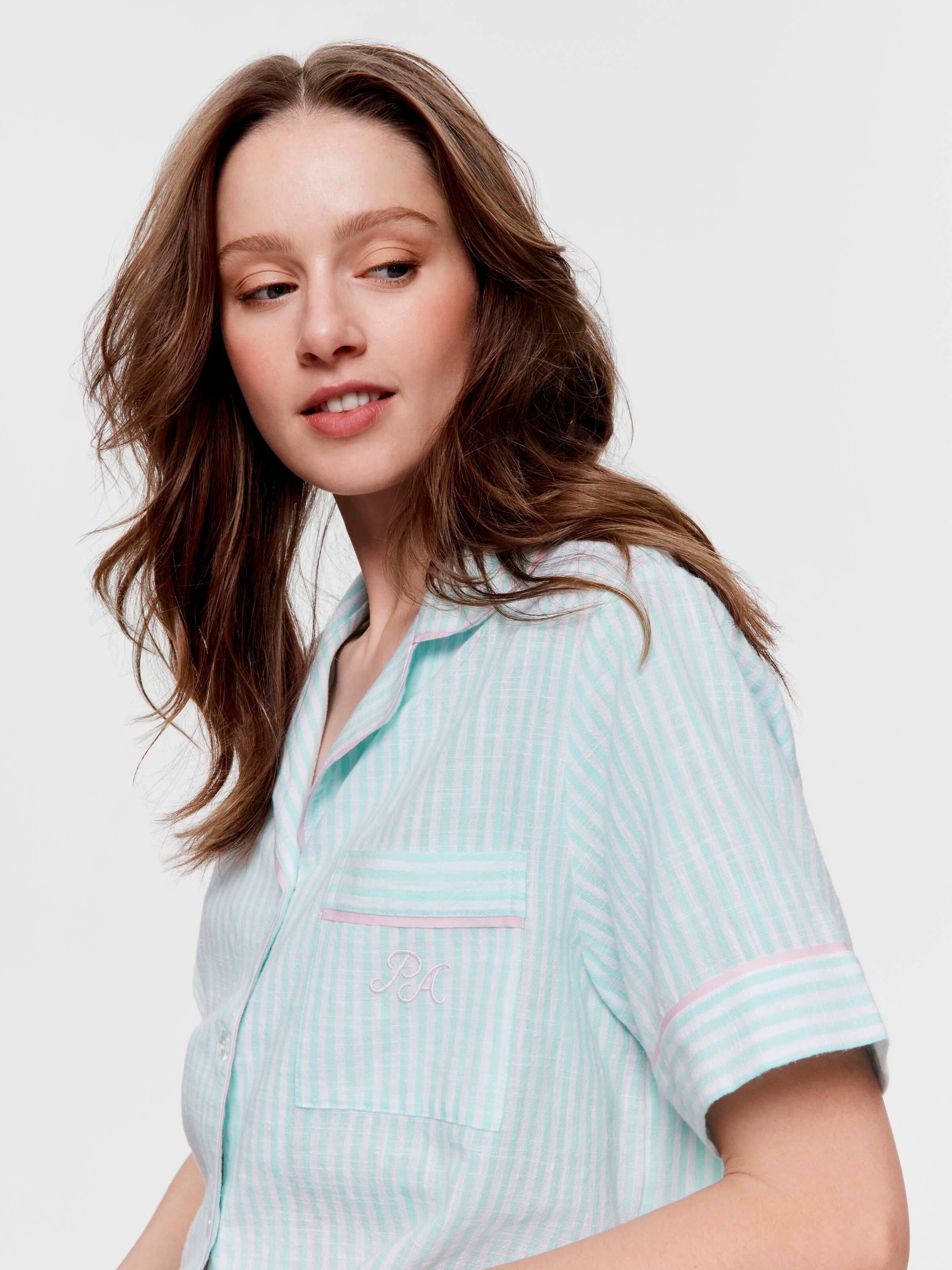 Stripe 100% Cotton Short Sleeve Shirt