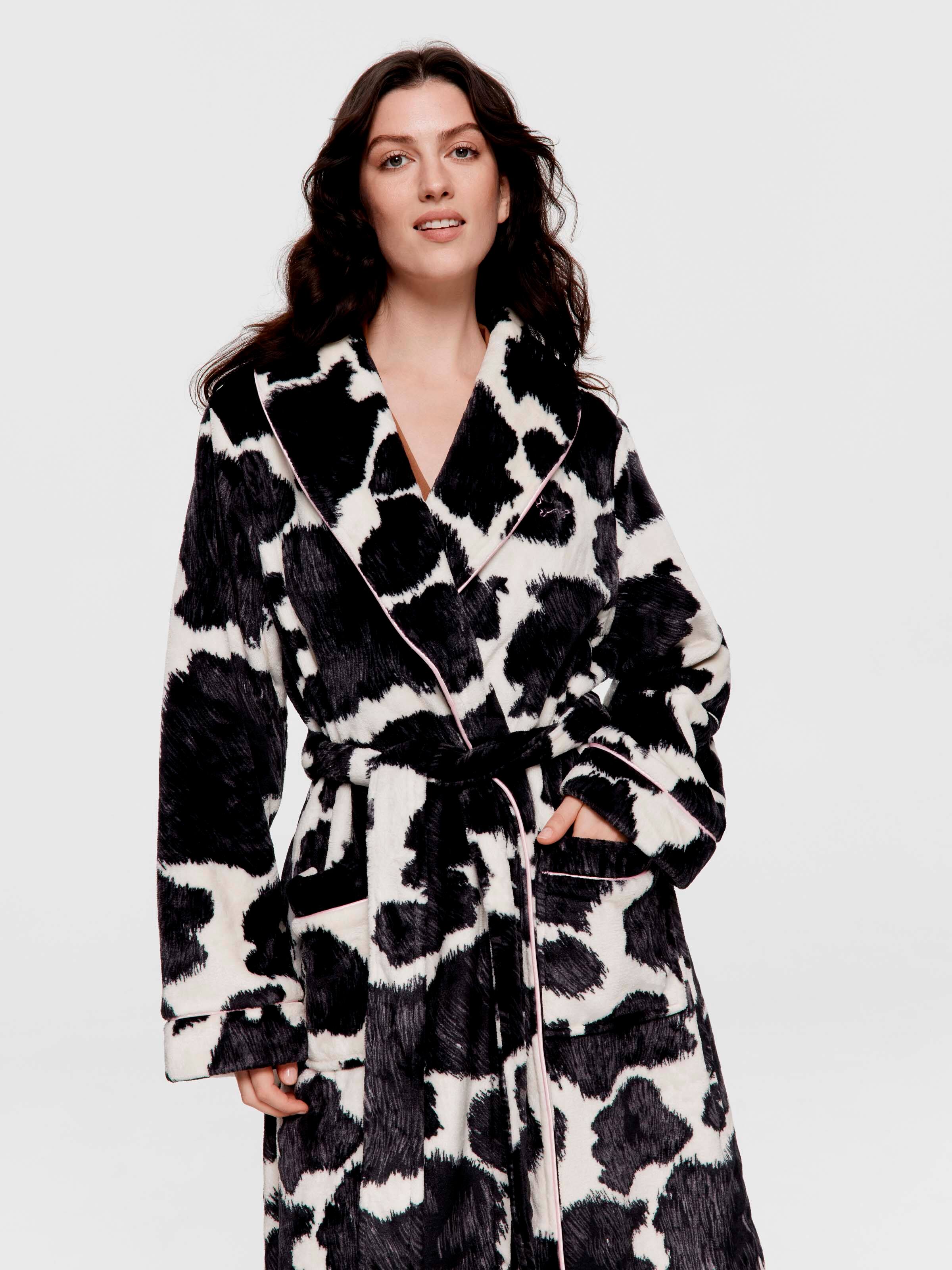 Cow Print Fleece Dressing Gown