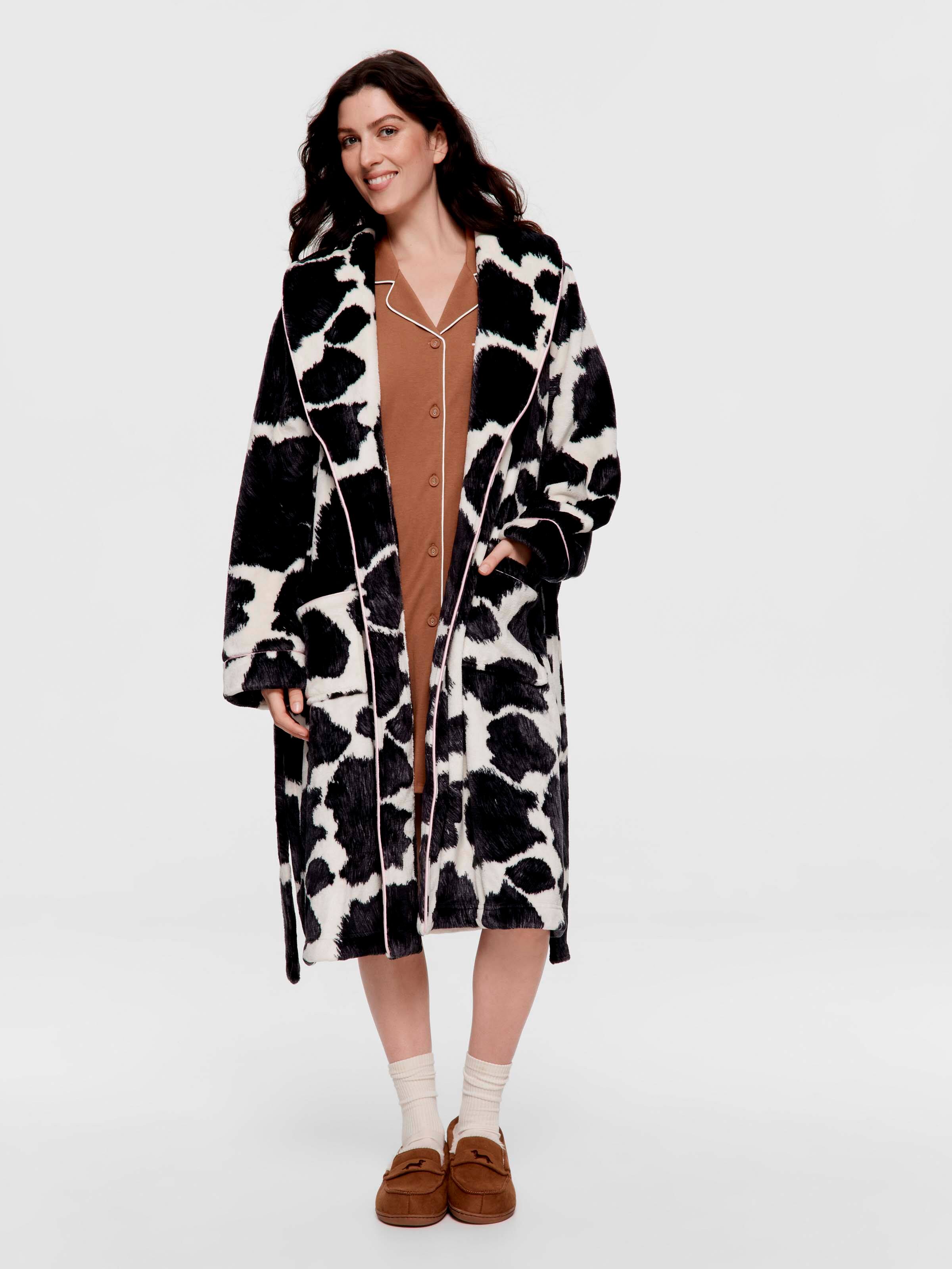 Cow Print Fleece Dressing Gown