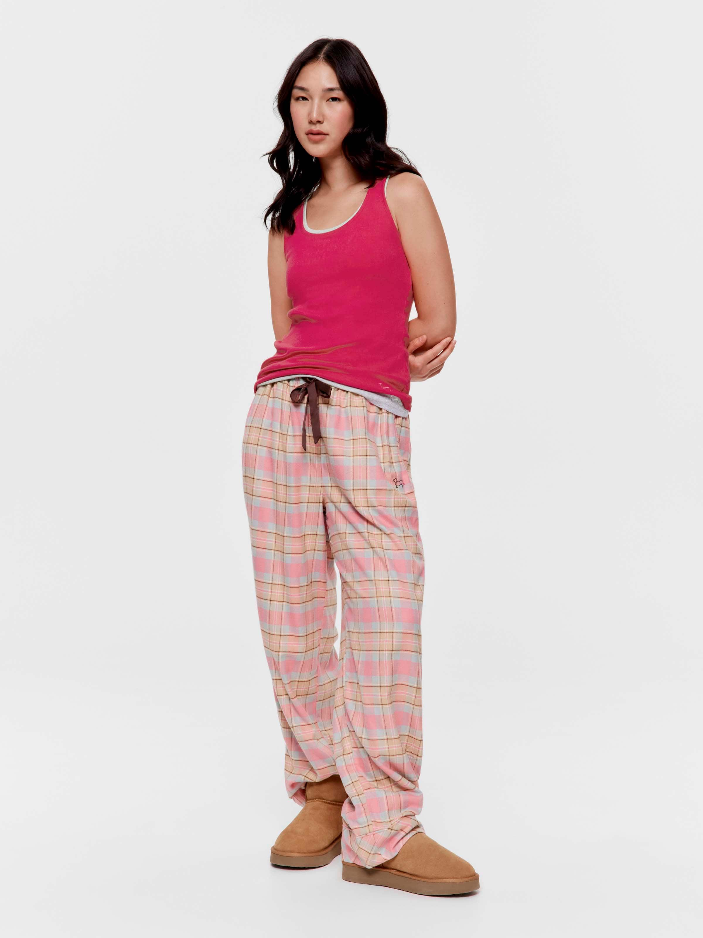 Pink Caramel Check Viscose Flannelette Classic Pj Bottom