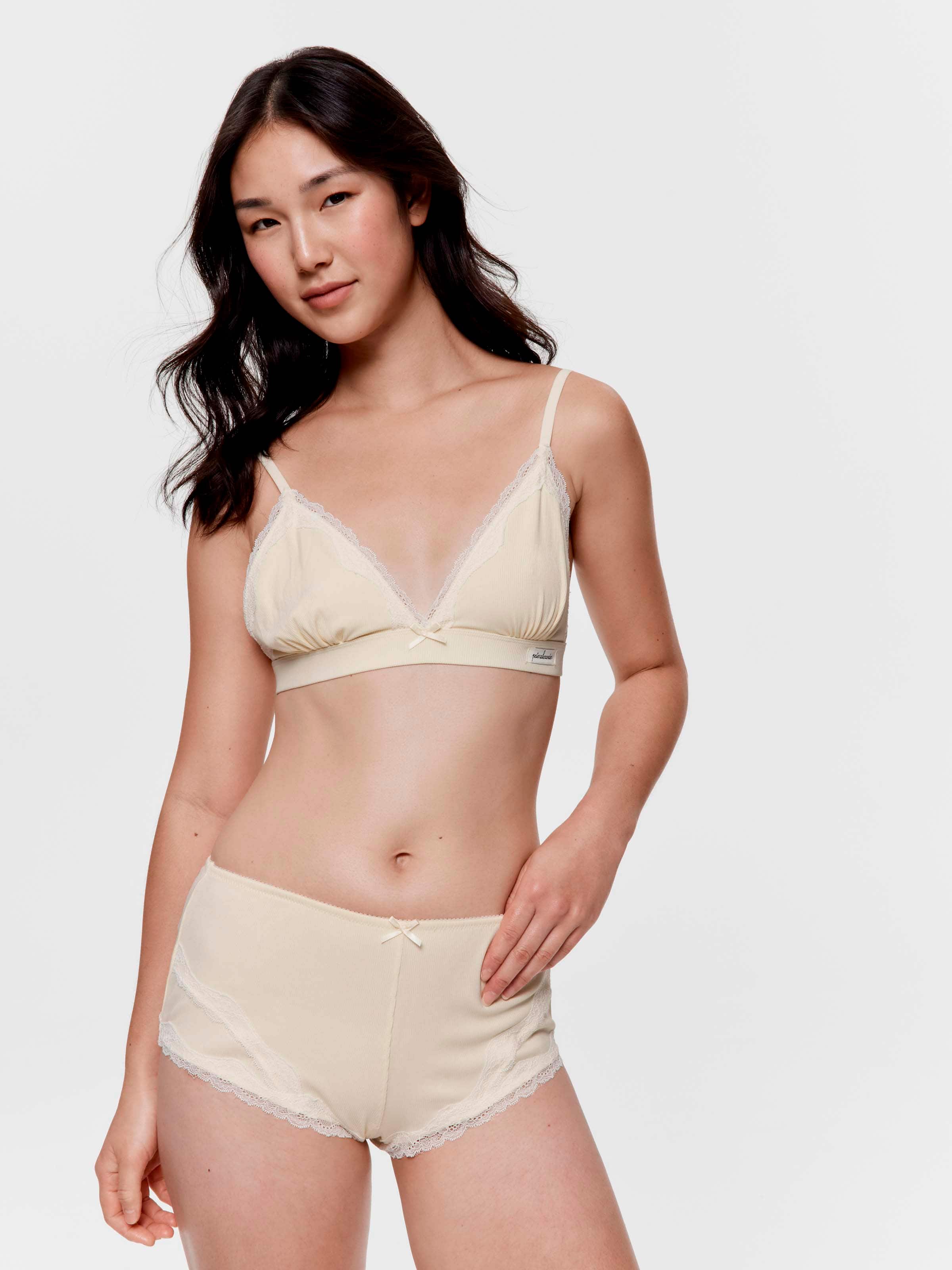 Butter Bamboo Rib Lace Trim Brief