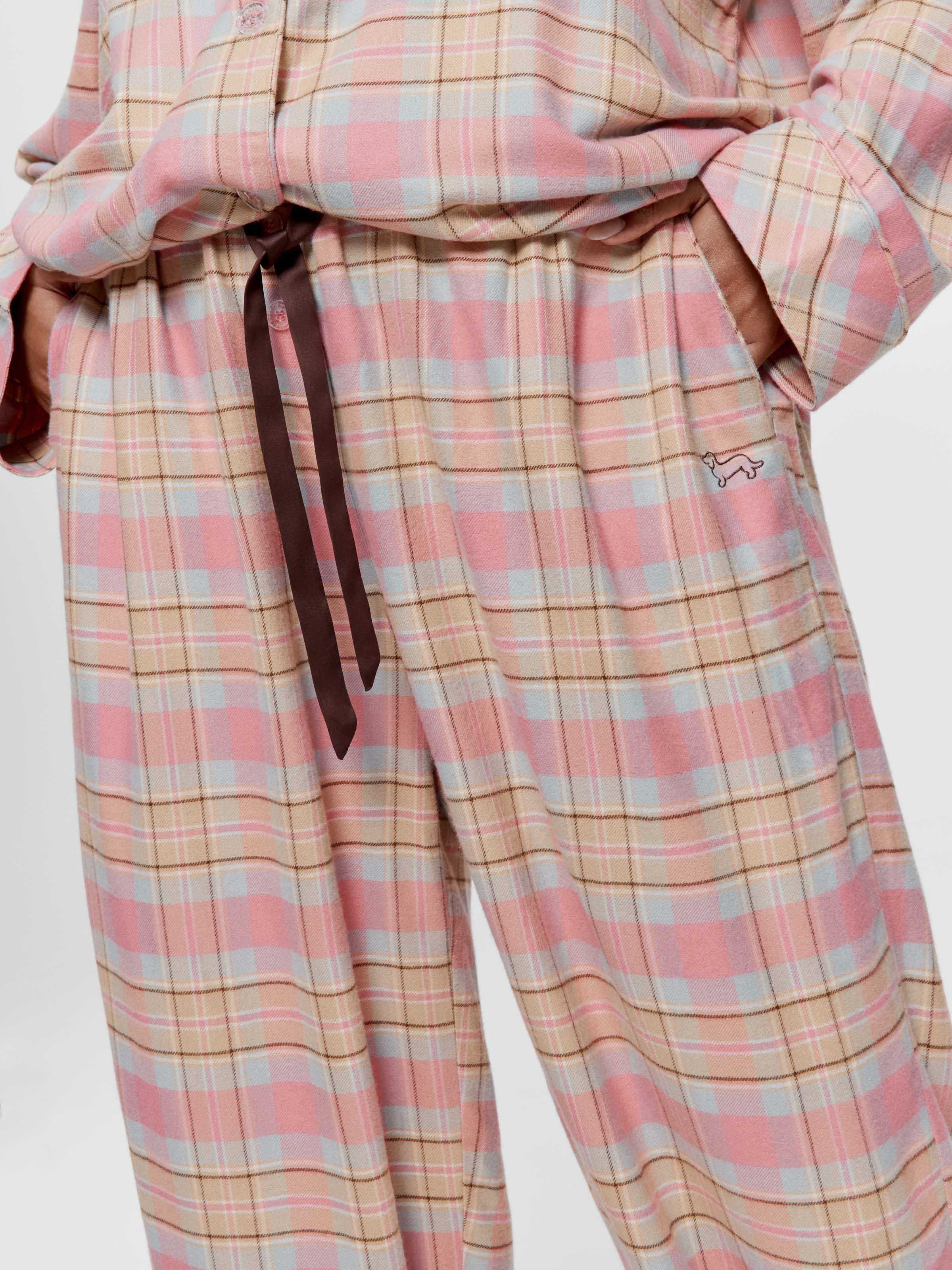 P.A. Plus Pink Caramel Check Viscose Flannelette Classic Pj Pant