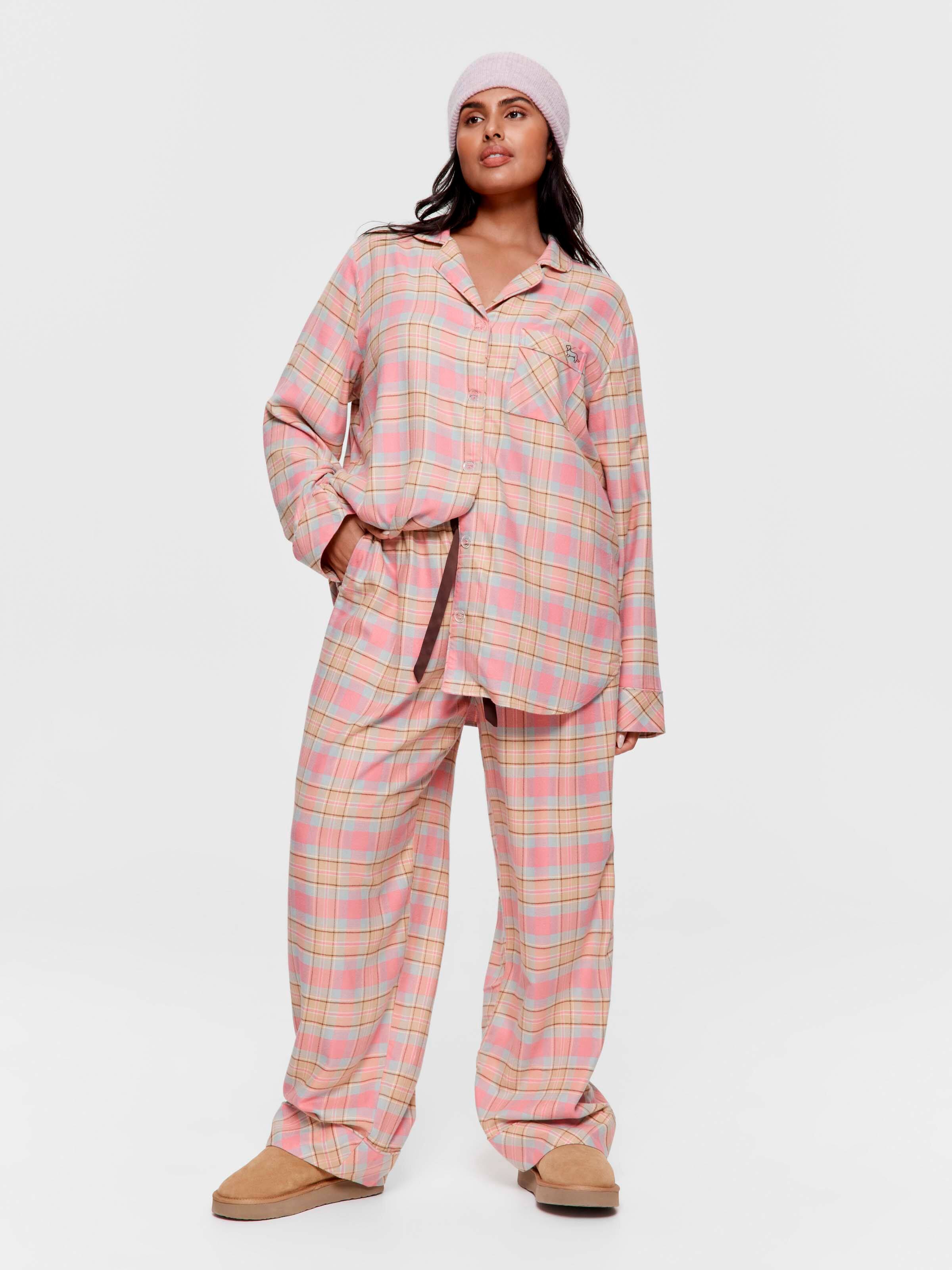 P.A. Plus Pink Caramel Check Viscose Flannelette Classic Pj Pant